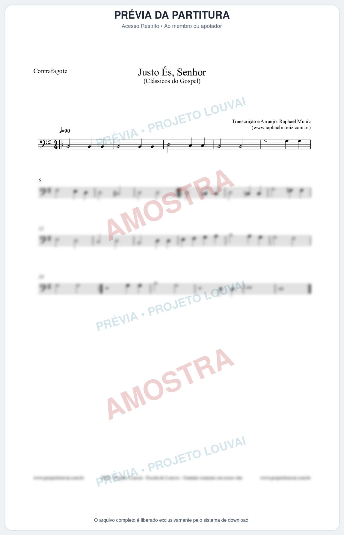 Prévia protegida da primeira página da partitura Partitura para Contrafagote - Justo És Senhor - Cantor Cristão nº2 - Clássicos do Gospel