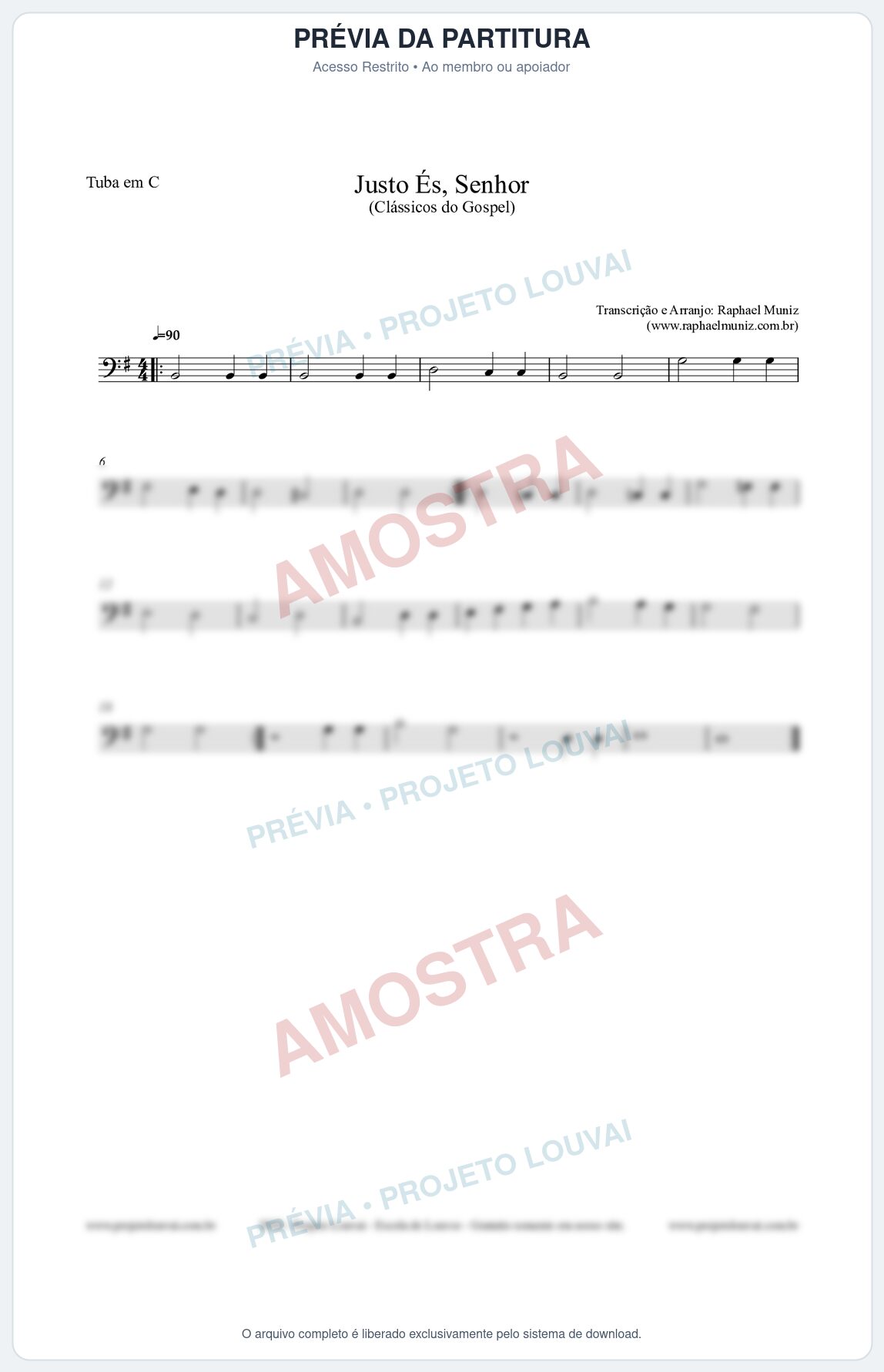 Prévia protegida da primeira página da partitura Partitura para Tuba em C - Justo És Senhor - Cantor Cristão nº2 - Clássicos do Gospel