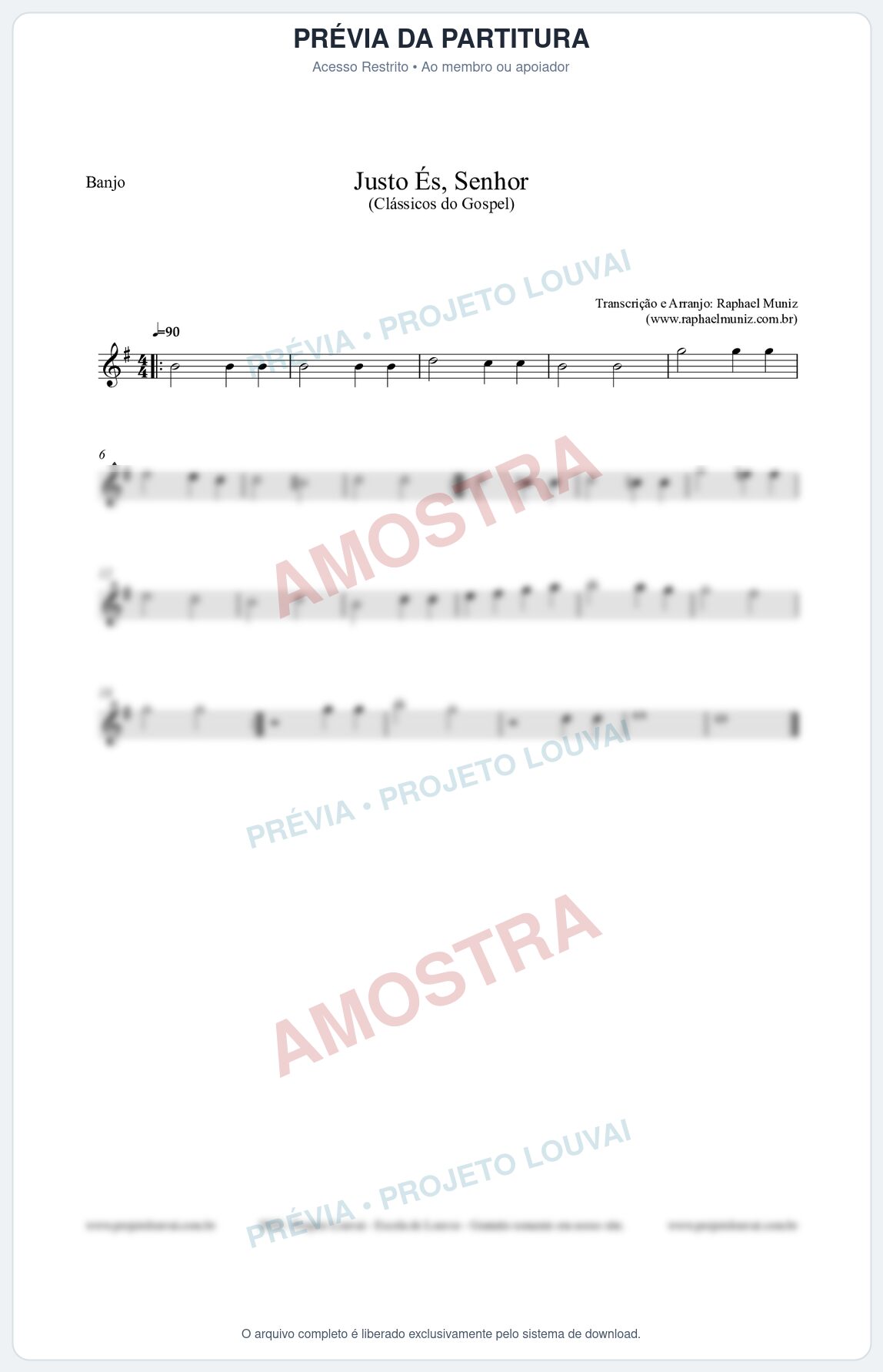Prévia protegida da primeira página da partitura Partitura para Banjo - Justo És Senhor - Cantor Cristão nº2 - Clássicos do Gospel
