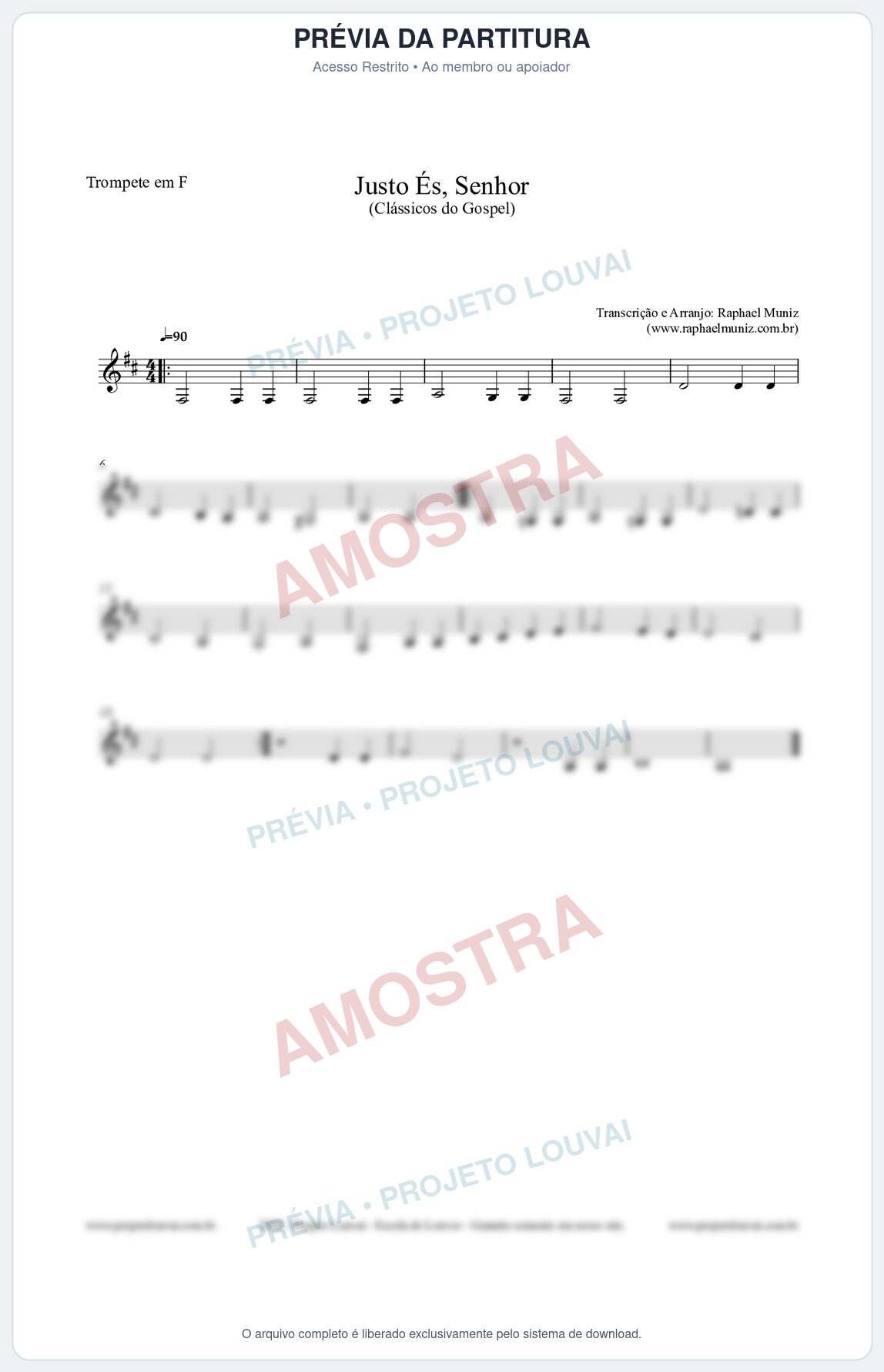 Prévia protegida da primeira página da partitura Partitura para Trompete em F - Justo És Senhor - Cantor Cristão nº2 - Clássicos do Gospel