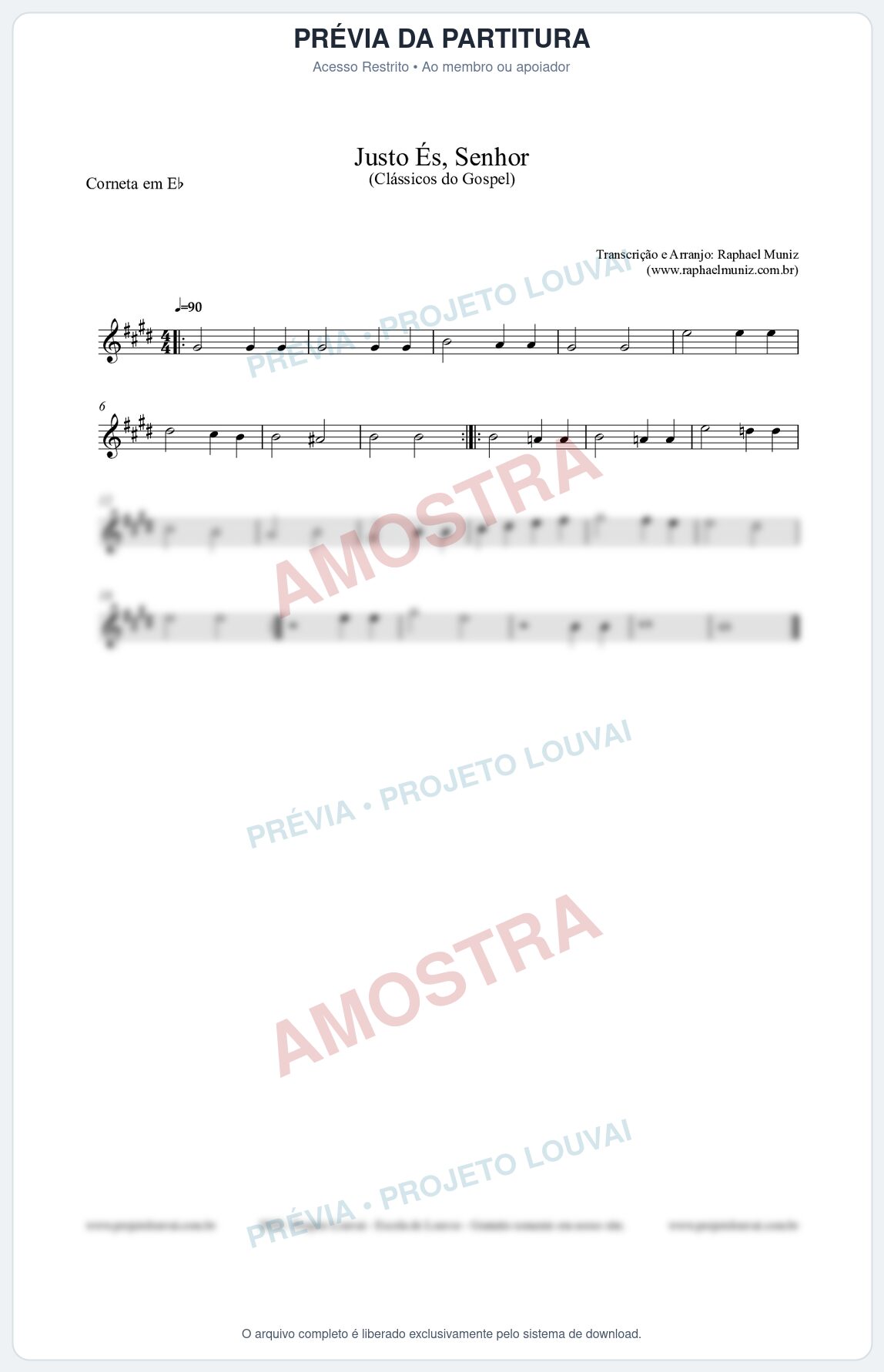 Prévia protegida da primeira página da partitura Partitura para Corneta em Eb - Justo És Senhor - Cantor Cristão nº2 - Clássicos do Gospel