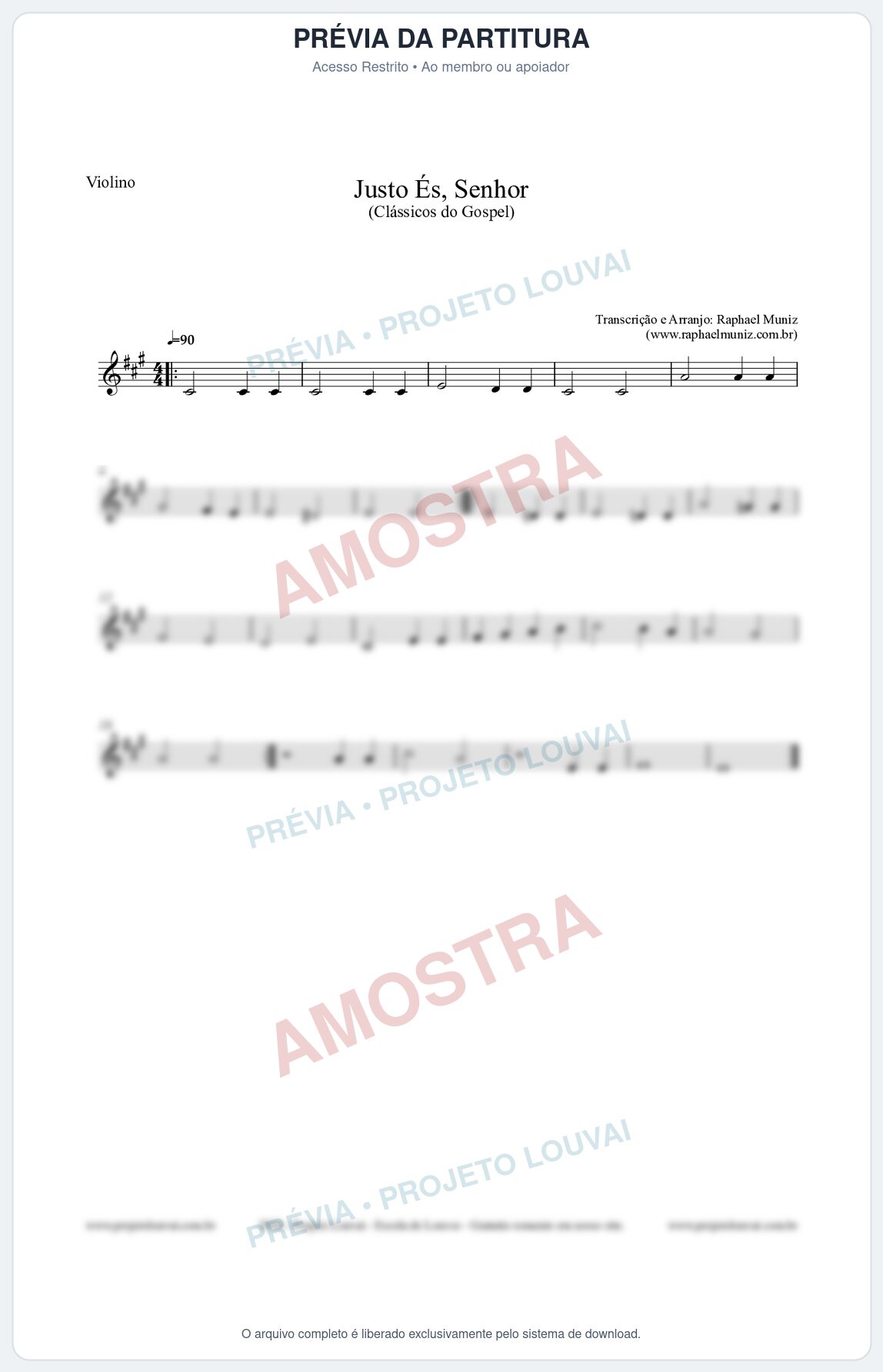 Prévia protegida da primeira página da partitura Partitura para Violino - Justo És Senhor - Cantor Cristão nº2 - Clássicos do Gospel