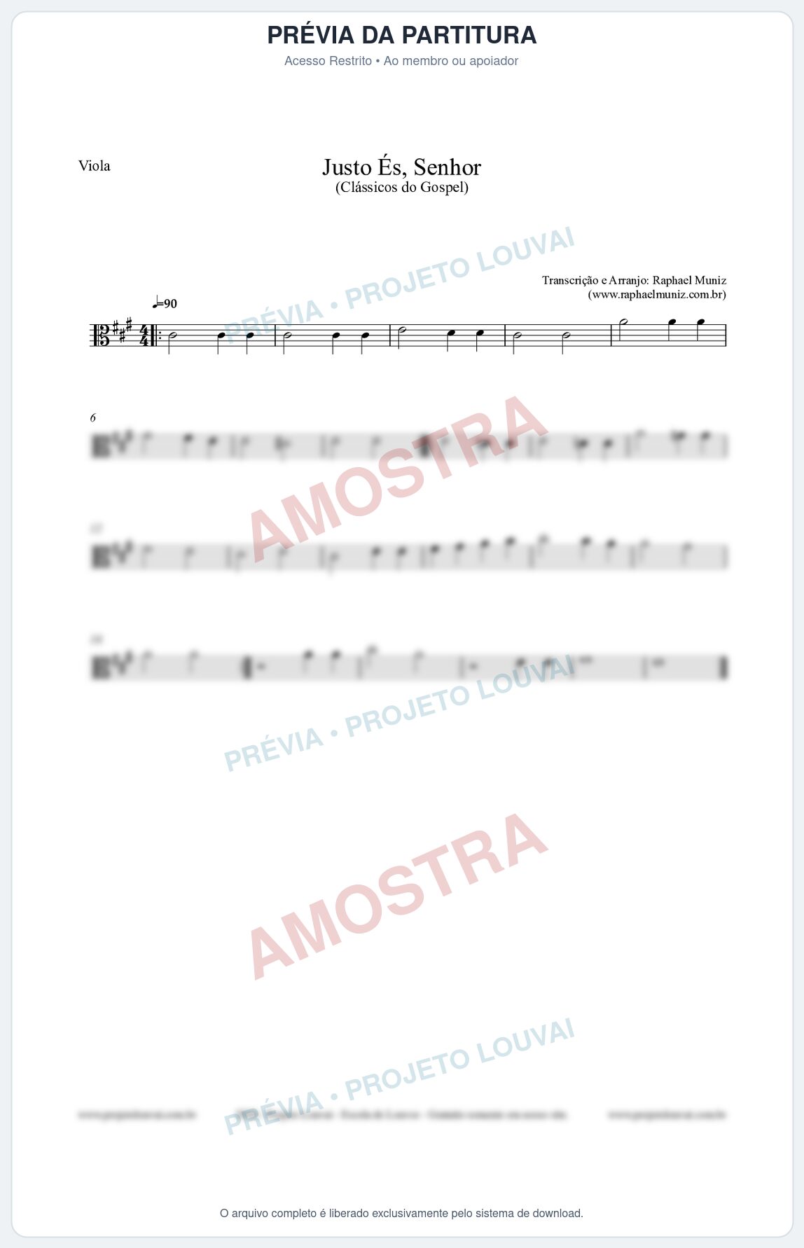 Prévia protegida da primeira página da partitura Partitura para Viola - Justo És Senhor - Cantor Cristão nº2 - Clássicos do Gospel
