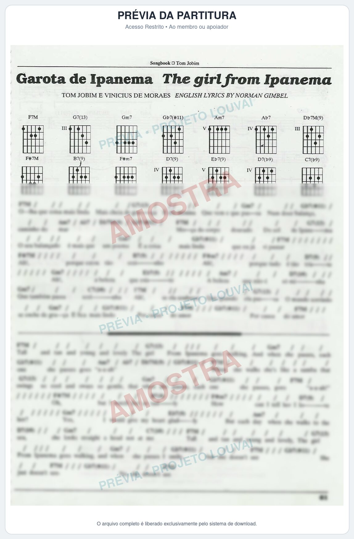 Prévia protegida da primeira página da partitura Partitura para Órgão - Garota de Ipanema - Tom Jobim