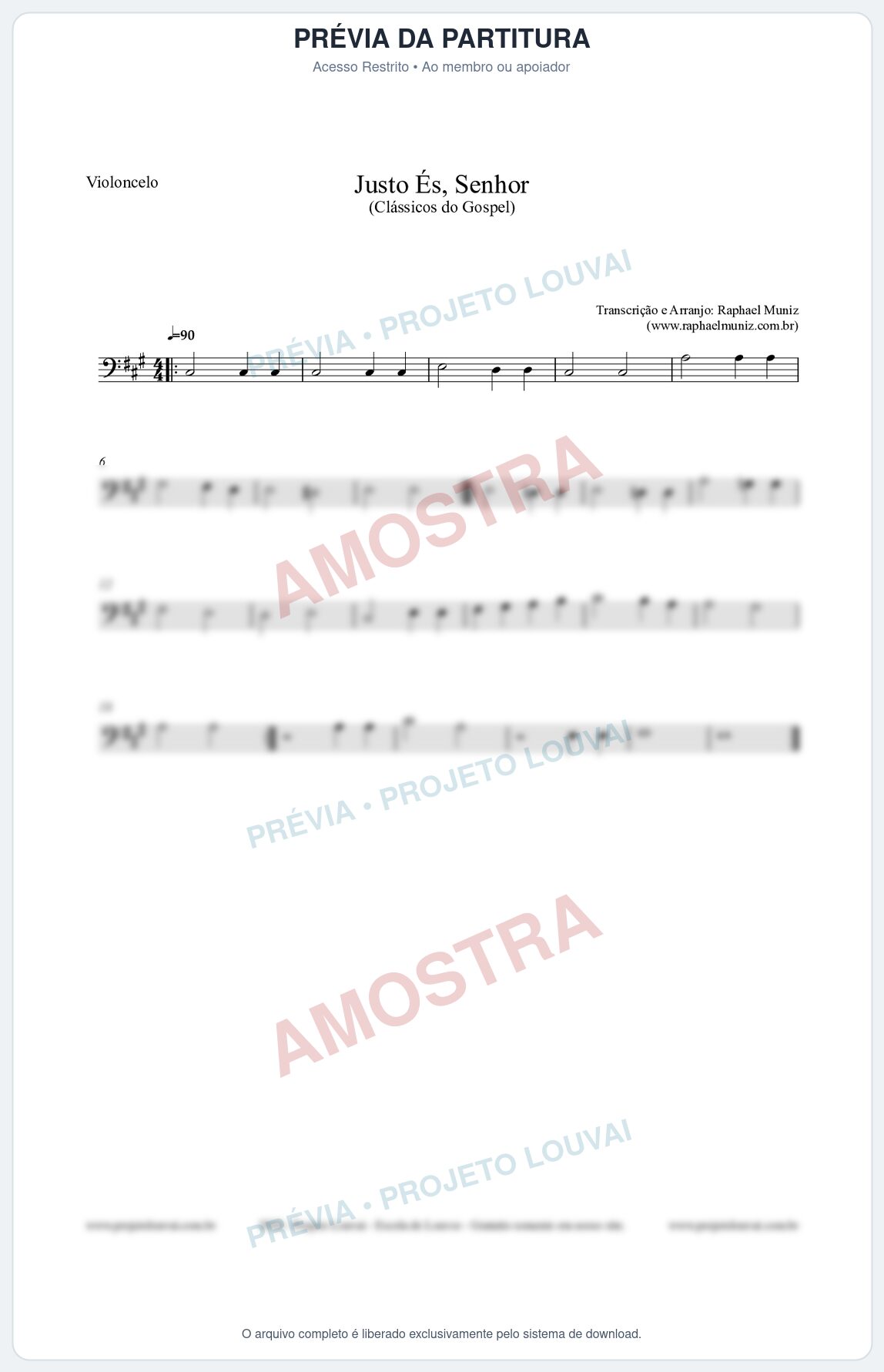 Prévia protegida da primeira página da partitura Partitura para Violoncelo - Justo És Senhor - Cantor Cristão nº2 - Clássicos do Gospel