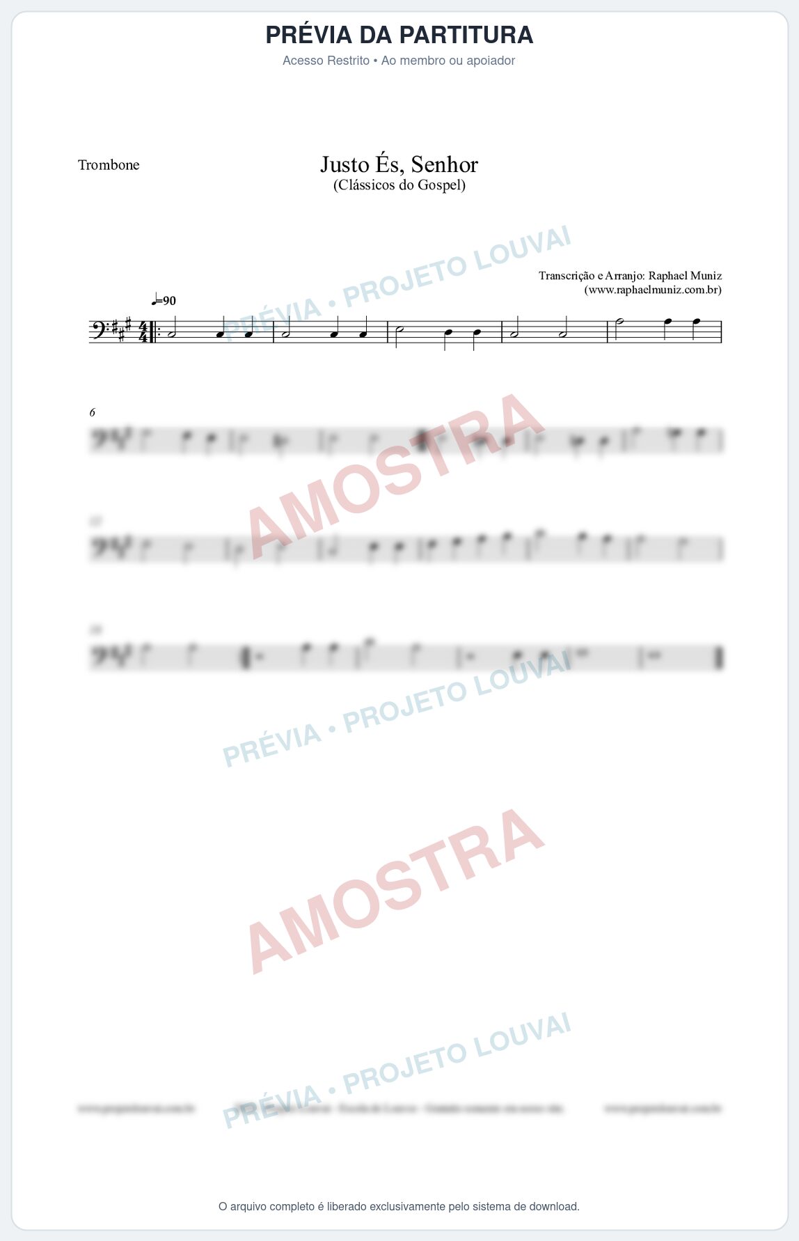Prévia protegida da primeira página da partitura Partitura para Trombone - Justo És Senhor - Cantor Cristão nº2 - Clássicos do Gospel