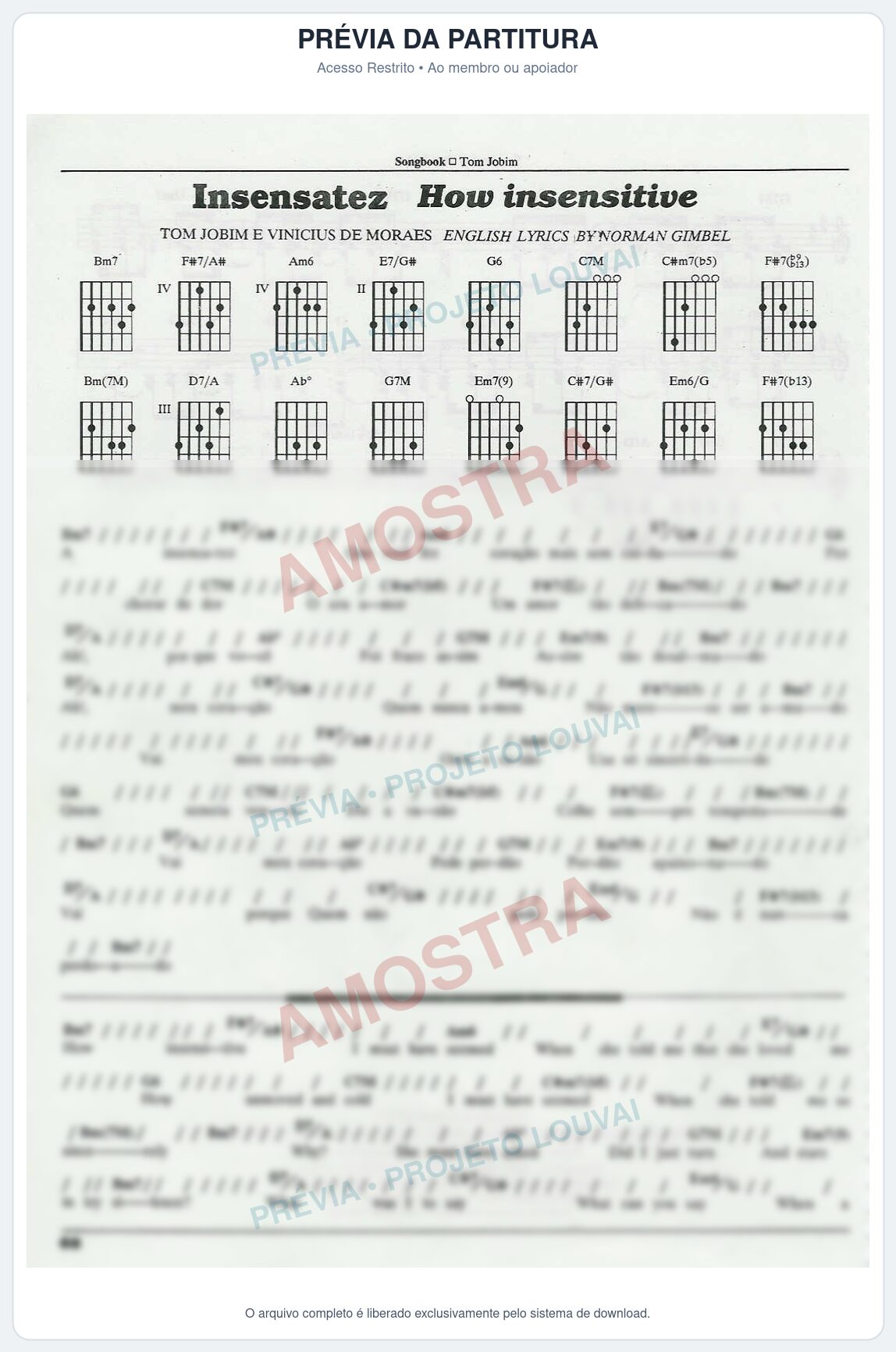Prévia protegida da primeira página da partitura Partitura para Órgão - Insensatez - Tom Jobim