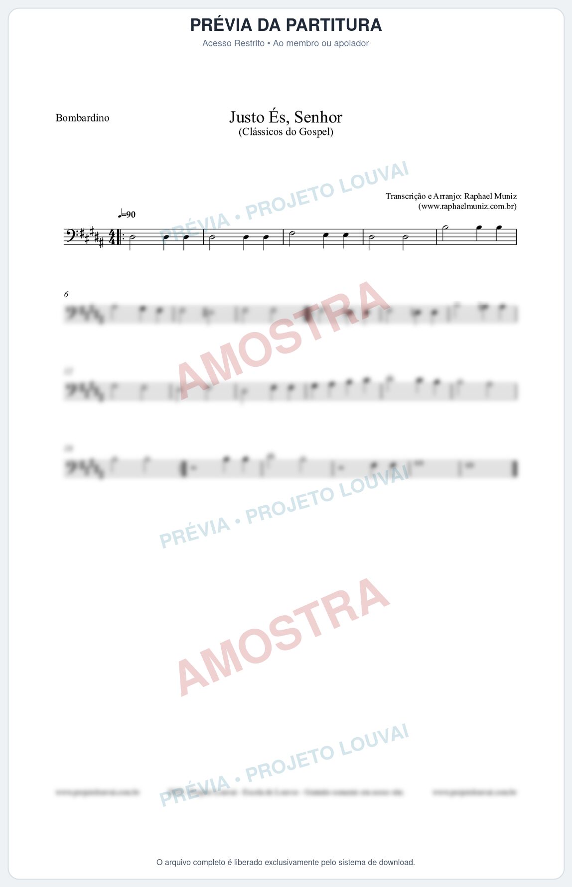 Prévia protegida da primeira página da partitura Partitura para Bombardino - Justo És Senhor - Cantor Cristão nº2 - Clássicos do Gospel