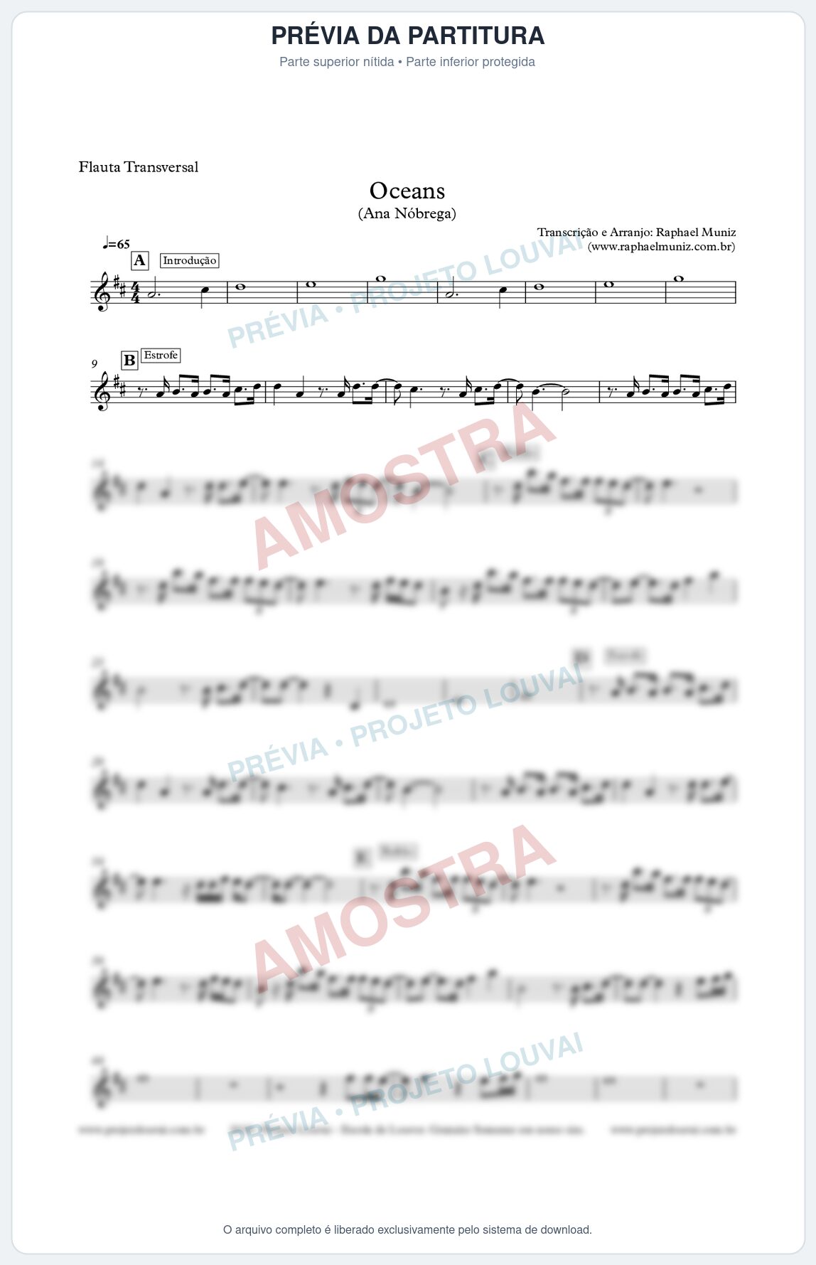 Prévia protegida da primeira página da partitura Partitura para Flauta Transversal - Oceans (Oceanos) - Hilsong - Ana Nóbrega