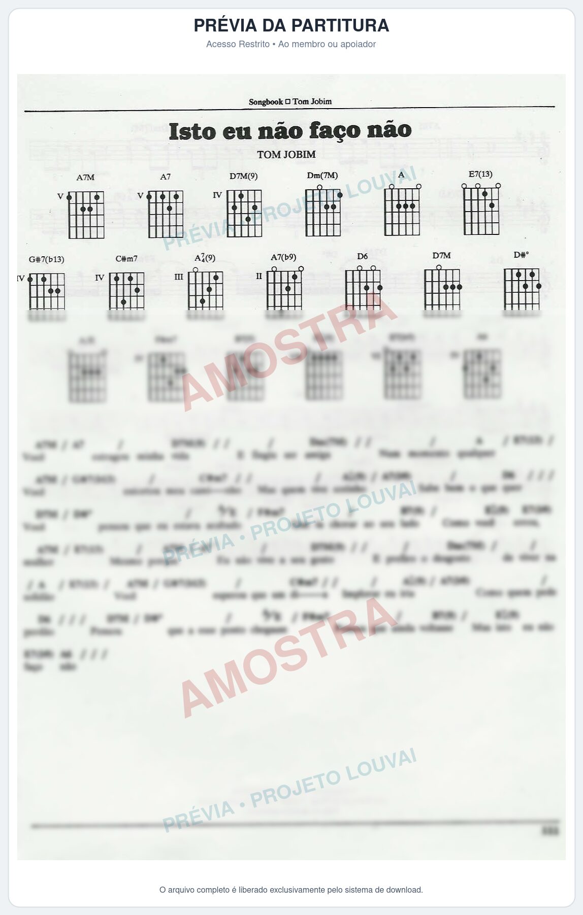 Prévia protegida da primeira página da partitura Partitura para Harpa - Isto eu não faço não - Tom Jobim