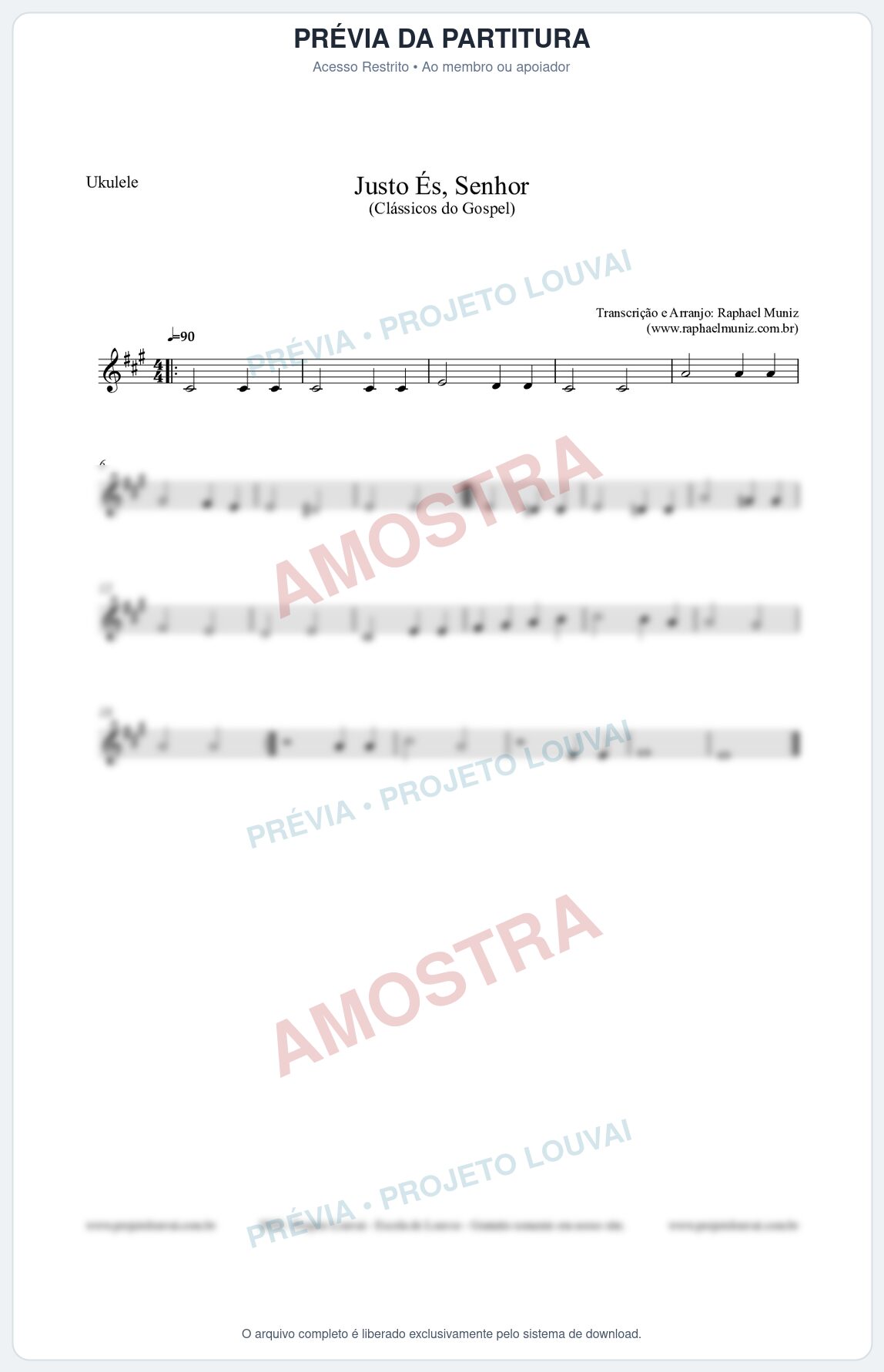 Prévia protegida da primeira página da partitura Partitura para Ukulele - Justo És Senhor - Cantor Cristão nº2 - Clássicos do Gospel