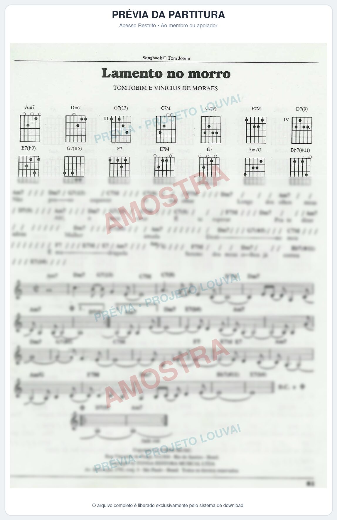 Prévia protegida da primeira página da partitura Partitura para Harpa - Lamento no morro - Tom Jobim