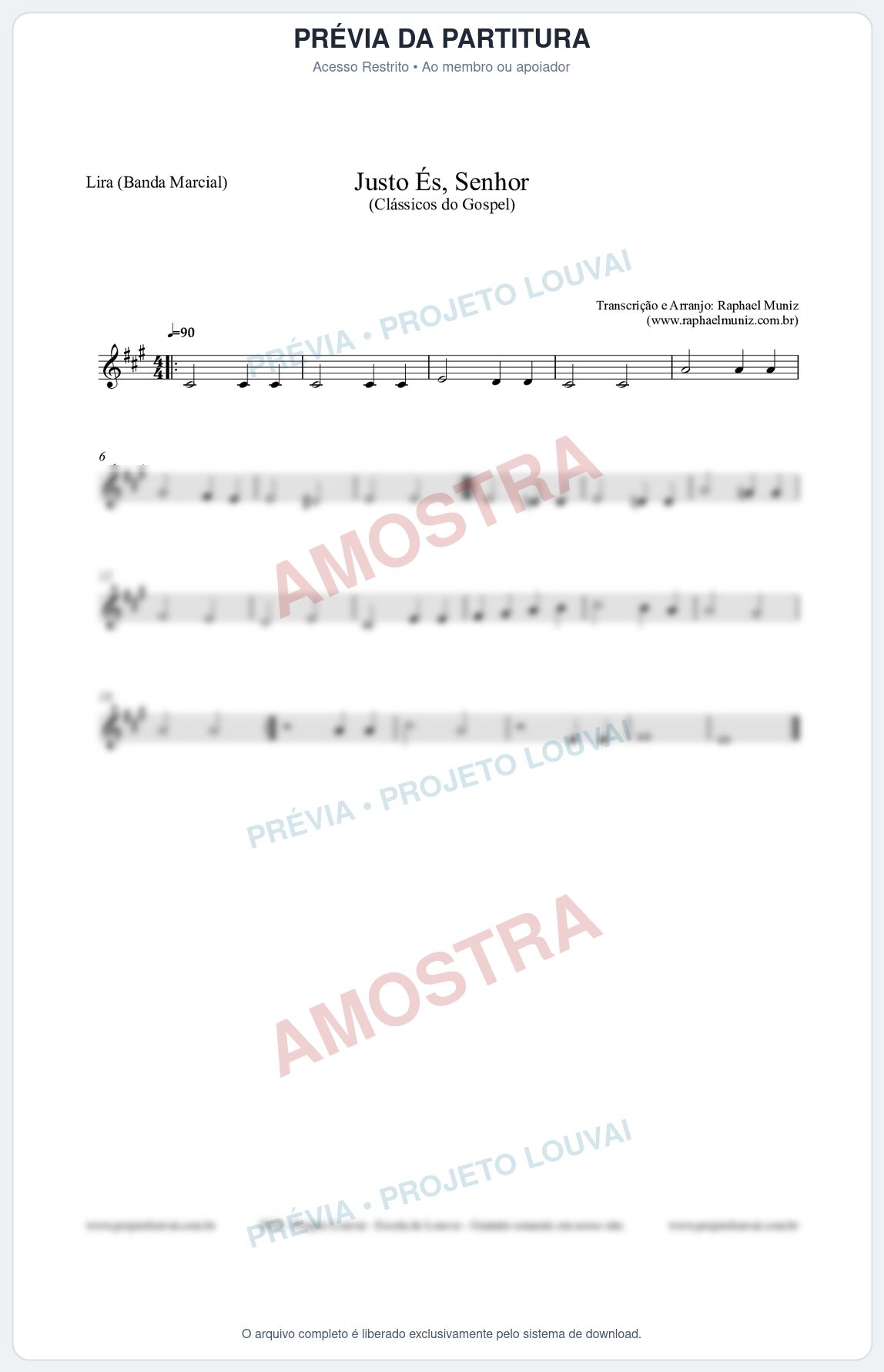 Prévia protegida da primeira página da partitura Partitura para Lira (Banda Marcial) - Justo És Senhor - Cantor Cristão nº2 - Clássicos do Gospel