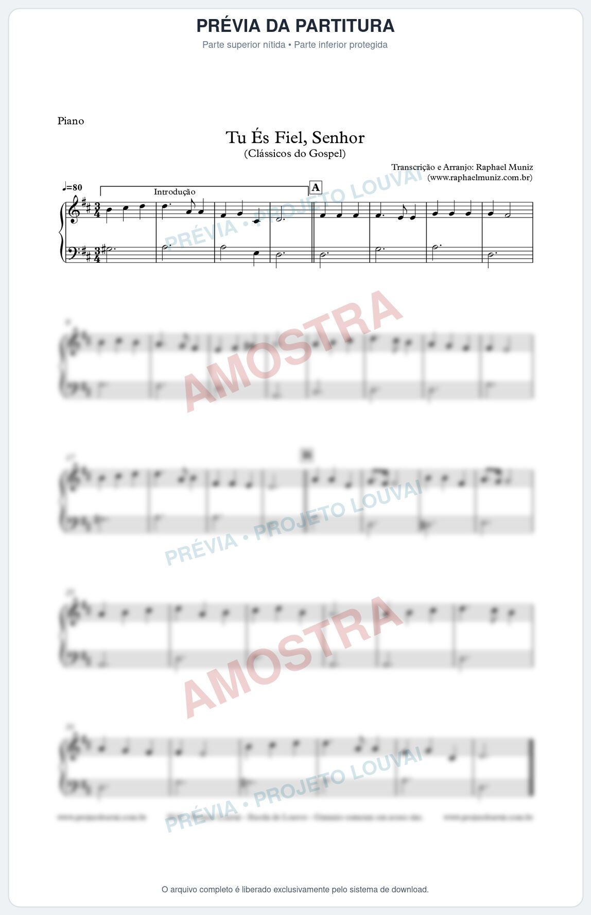 Prévia protegida da primeira página da partitura Tu És Fiel, Senhor - Partitura para Piano (Nível Iniciante) - Clássicos do Gospel