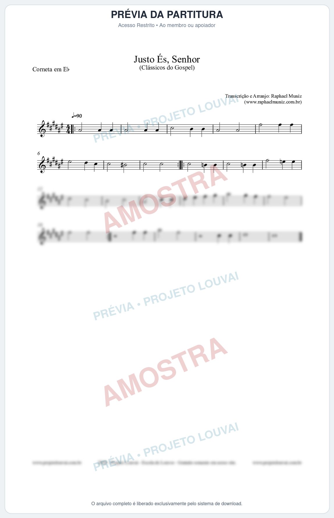 Prévia protegida da primeira página da partitura Partitura para Corneta em Eb - Justo És Senhor - Cantor Cristão nº2 - Clássicos do Gospel