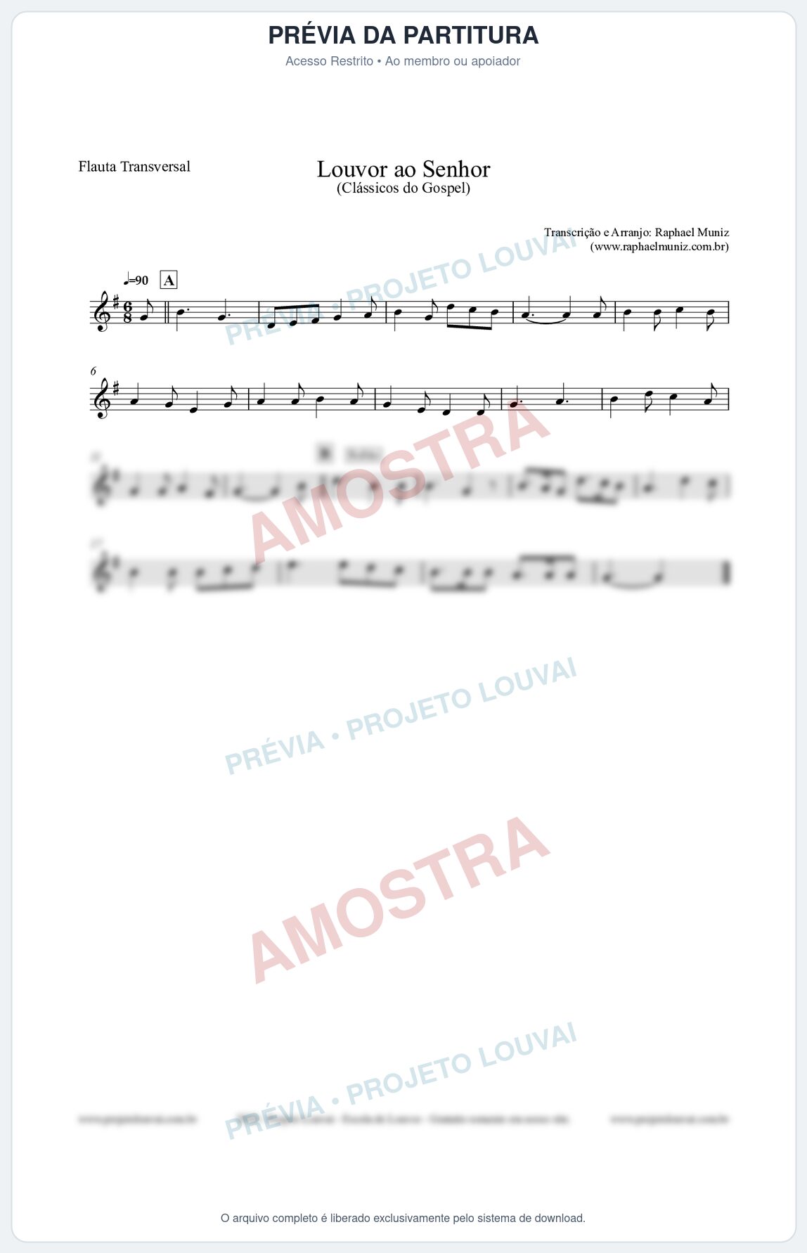 Prévia protegida da primeira página da partitura Partitura para Flauta Transversal - Louvor ao Senhor - Cantor Cristão nº3 - Clássicos do Gospel