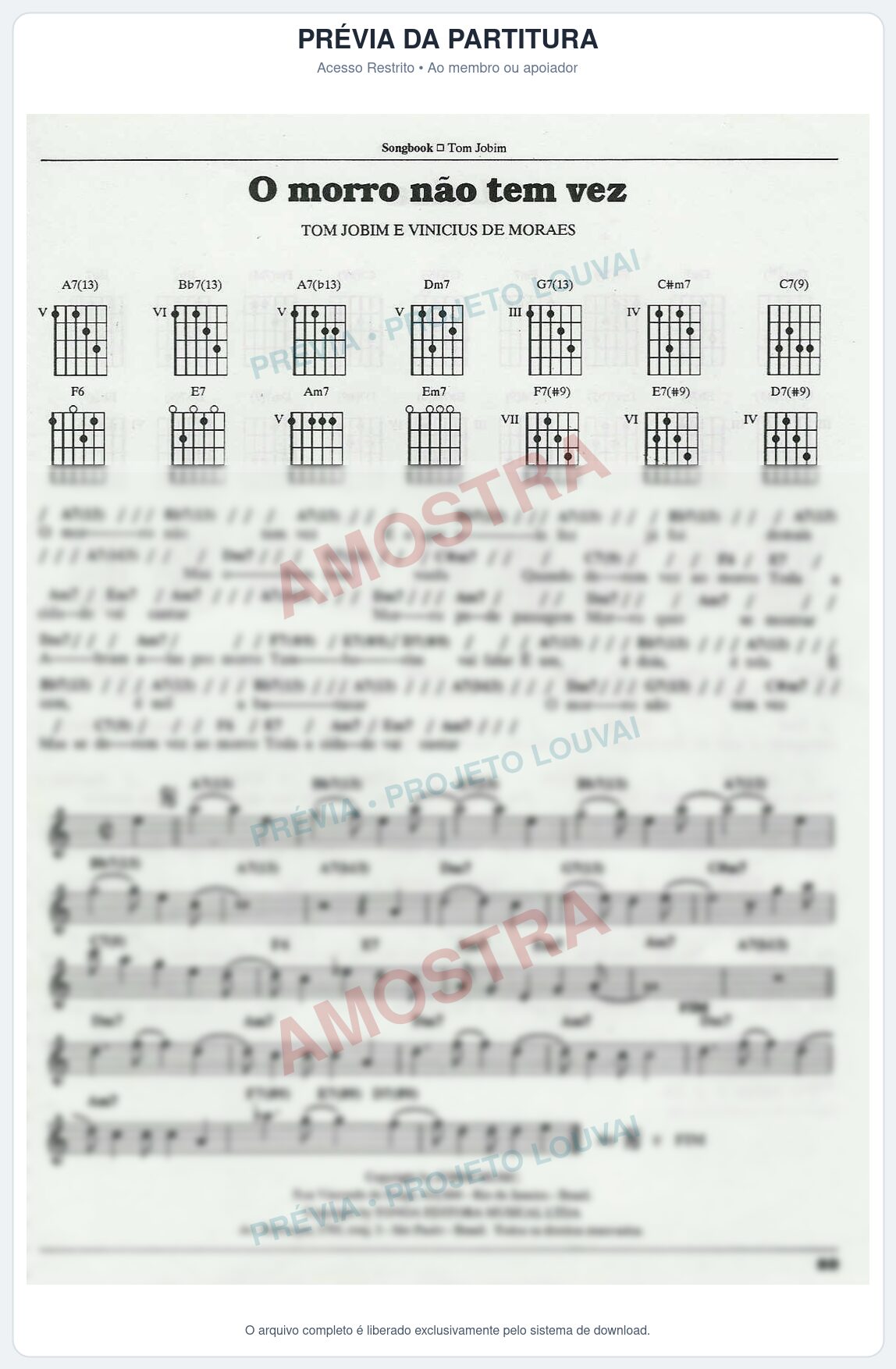 Prévia protegida da primeira página da partitura Partitura para Flauta Transversal em G - O Morro não tem vez - Tom Jobim