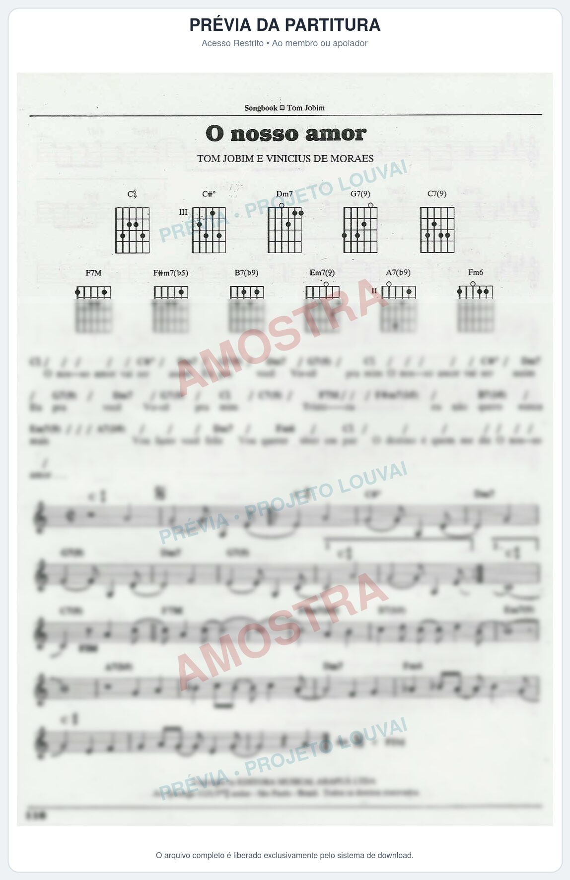 Prévia protegida da primeira página da partitura Partitura para Harpa - O nosso amor - Tom Jobim