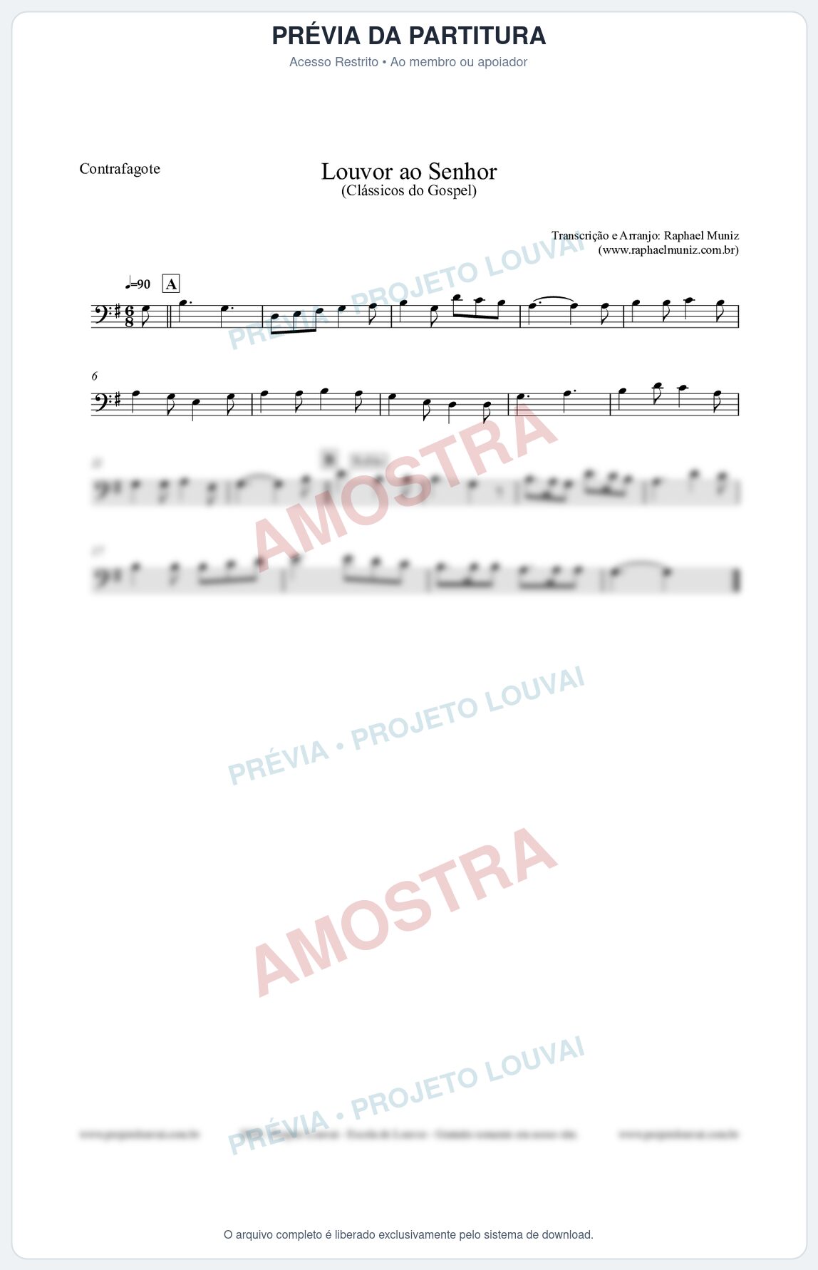 Prévia protegida da primeira página da partitura Partitura para Contrafagote - Louvor ao Senhor - Cantor Cristão nº3 - Clássicos do Gospel