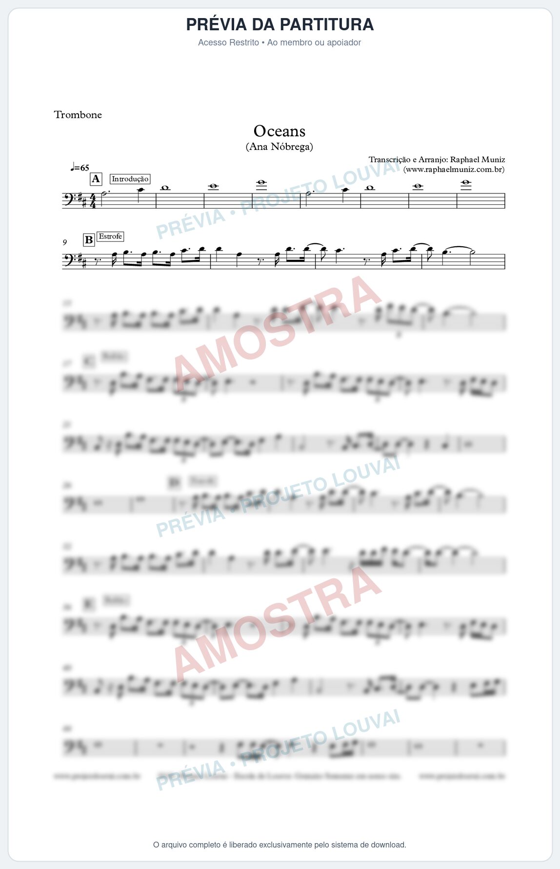 Prévia protegida da primeira página da partitura Partitura para Trombone - Oceans (Oceanos) - Ana Nóbrega