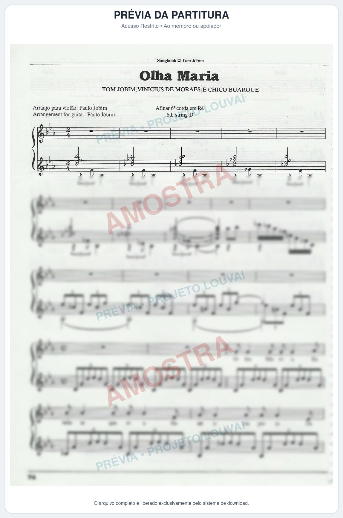 Prévia protegida da primeira página da partitura Partitura para Violão - Olha Maria (Violão e Voz) - Tom Jobim