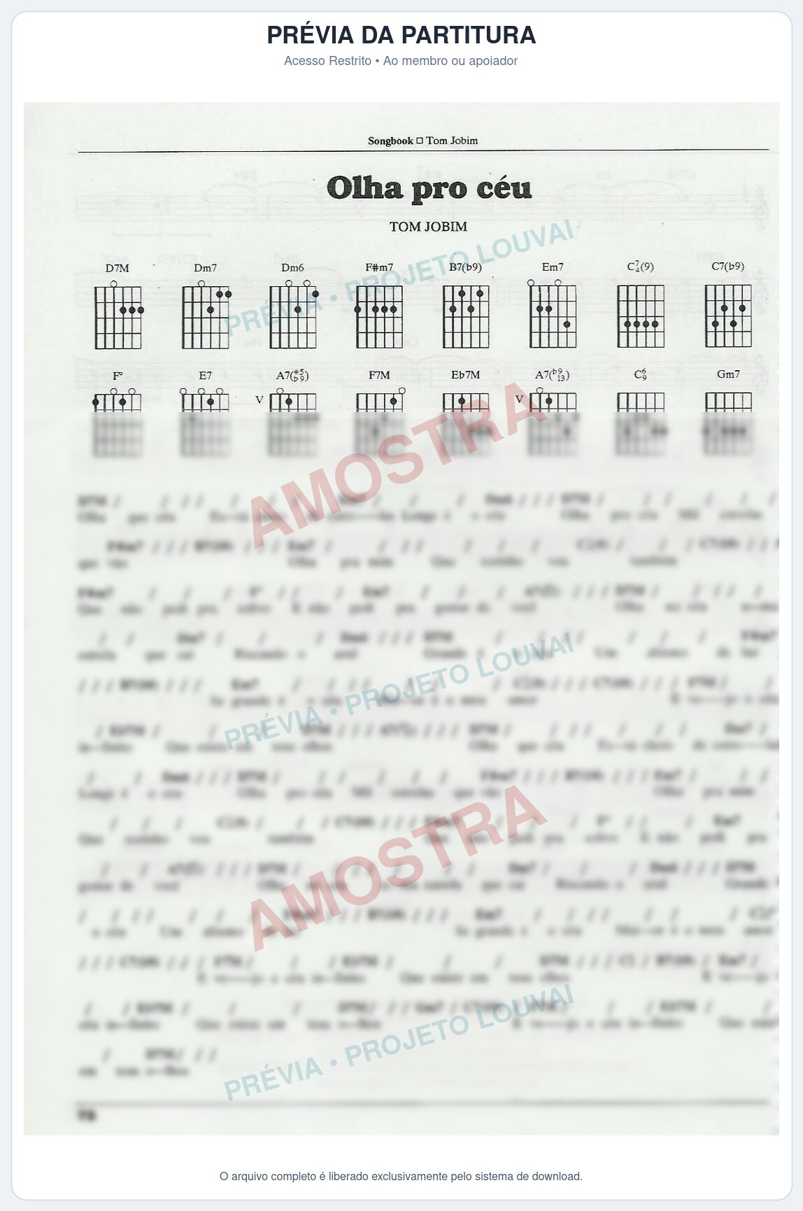 Prévia protegida da primeira página da partitura Partitura para Órgão - Olha pro céu - Tom Jobim