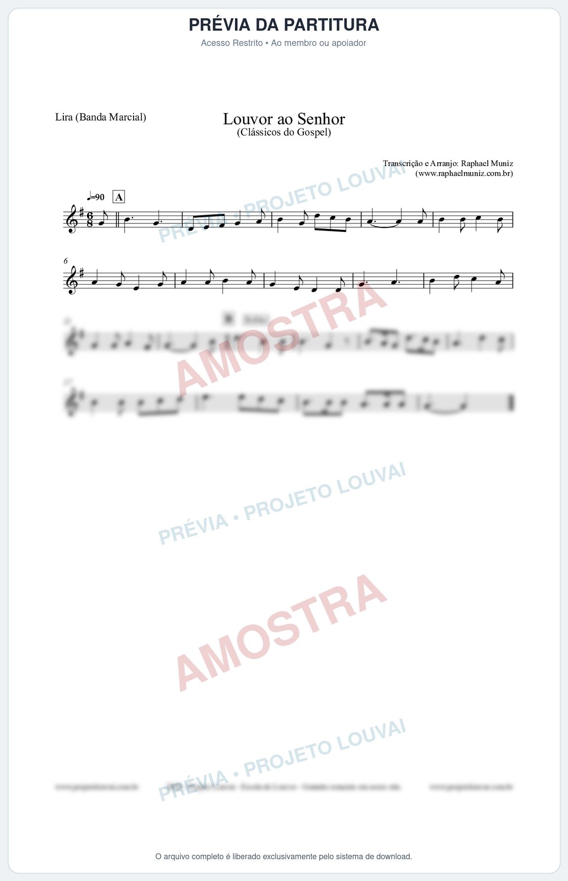 Prévia protegida da primeira página da partitura Partitura para Lira (Banda Marcial) - Louvor ao Senhor - Cantor Cristão nº3 - Clássicos do Gospel