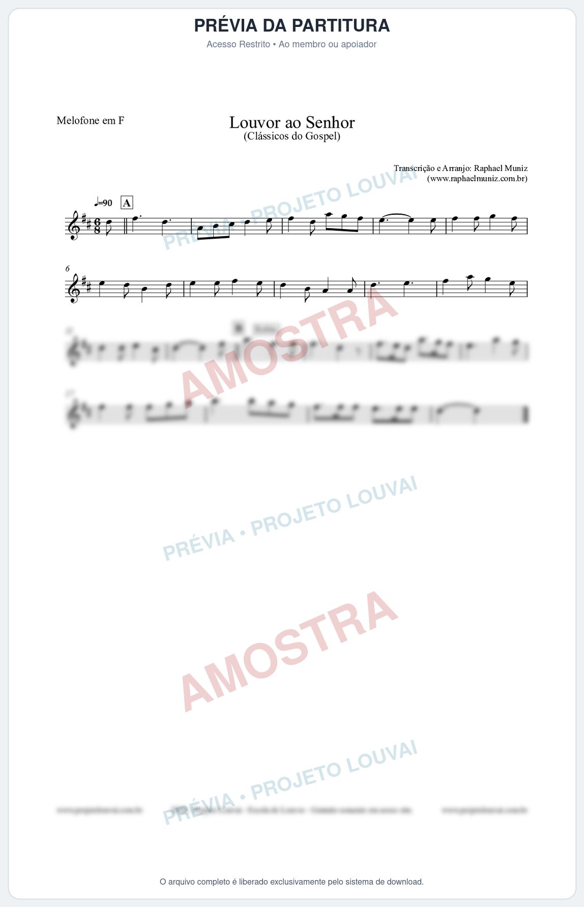 Prévia protegida da primeira página da partitura Partitura para Melofone em F - Louvor ao Senhor - Cantor Cristão nº3 - Clássicos do Gospel