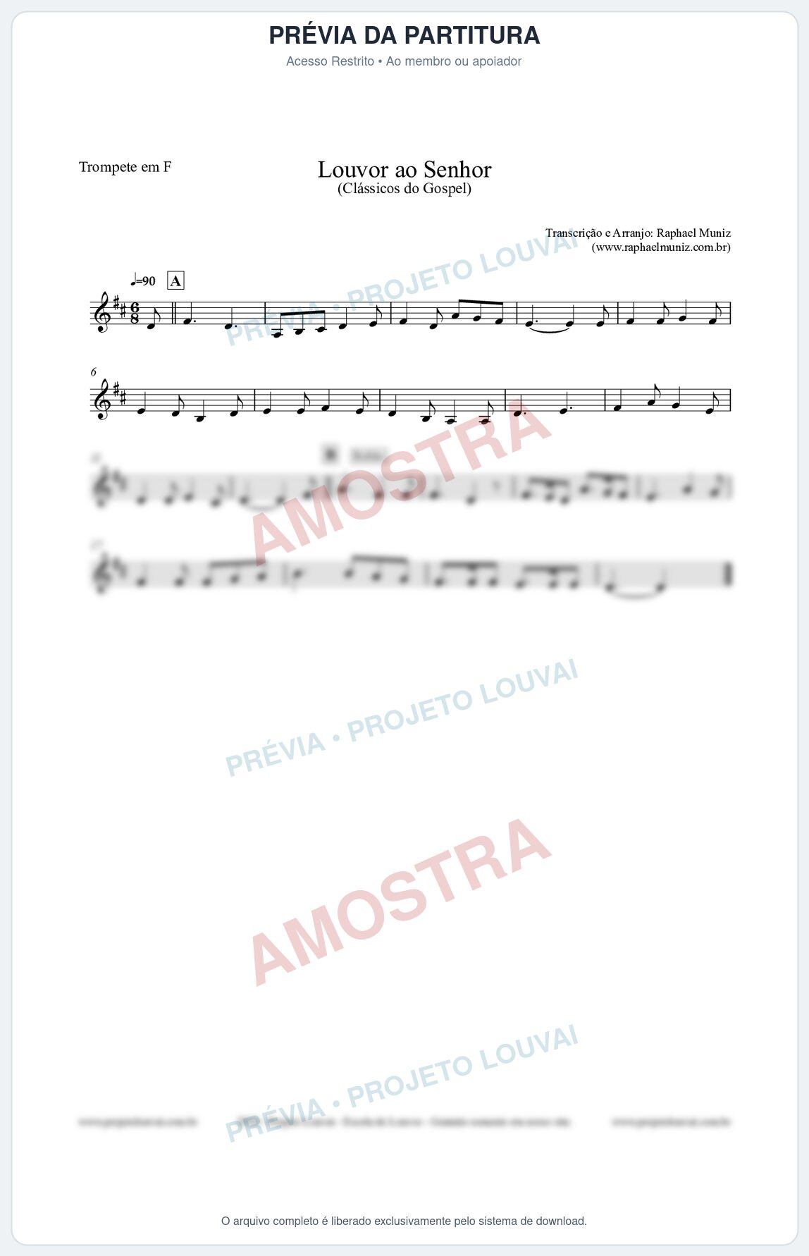 Prévia protegida da primeira página da partitura Partitura para Trompete em F - Louvor ao Senhor - Cantor Cristão nº3 - Clássicos do Gospel