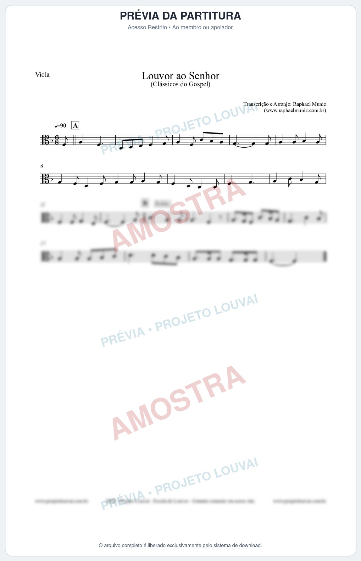 Prévia protegida da primeira página da partitura Partitura para Viola - Louvor ao Senhor - Cantor Cristão nº3 - Clássicos do Gospel
