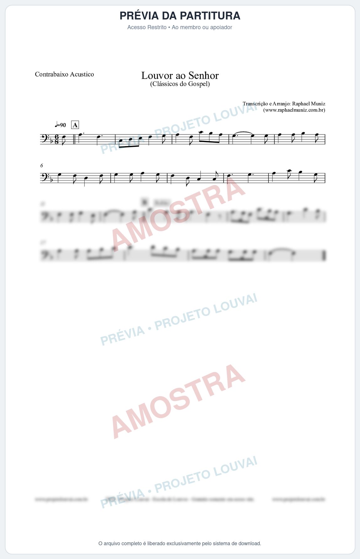 Prévia protegida da primeira página da partitura Partitura para Contrabaixo Acústico - Louvor ao Senhor - Cantor Cristão nº3 - Clássicos do Gospel