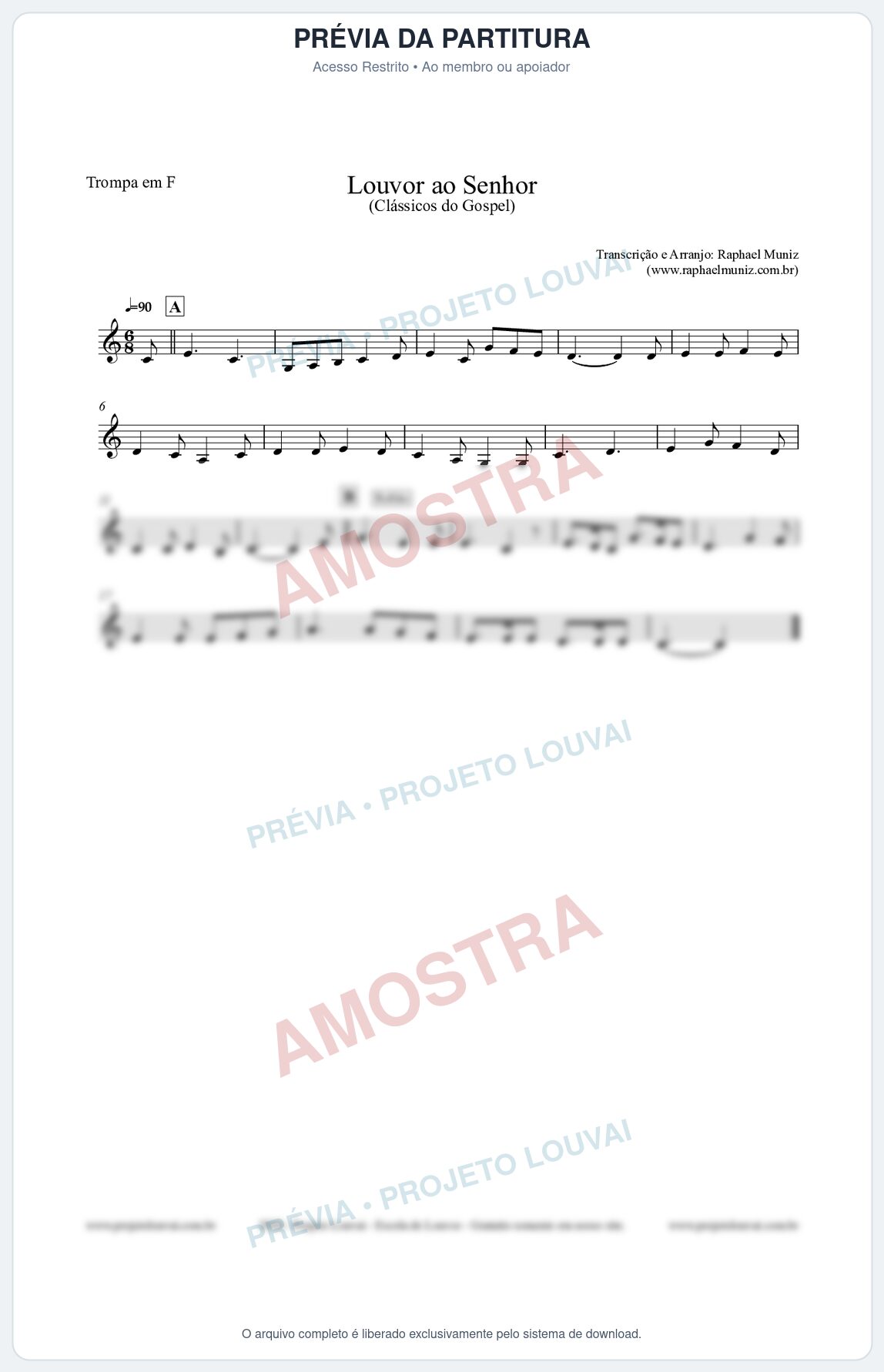 Prévia protegida da primeira página da partitura Partitura para Trompa em F - Louvor ao Senhor - Cantor Cristão nº3 - Clássicos do Gospel