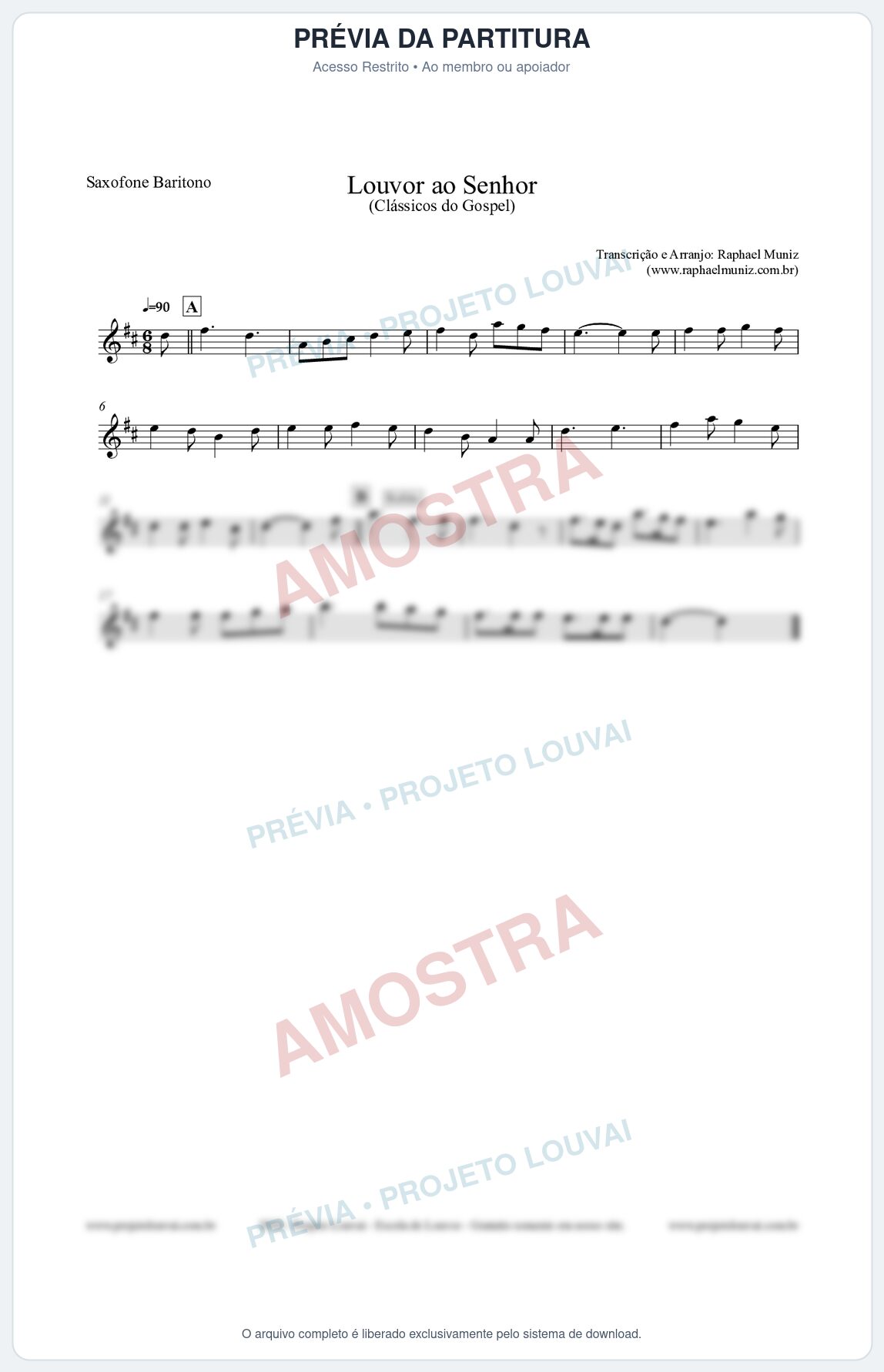 Prévia protegida da primeira página da partitura Partitura para Saxofone Barítono - Louvor ao Senhor - Cantor Cristão nº3 - Clássicos do Gospel