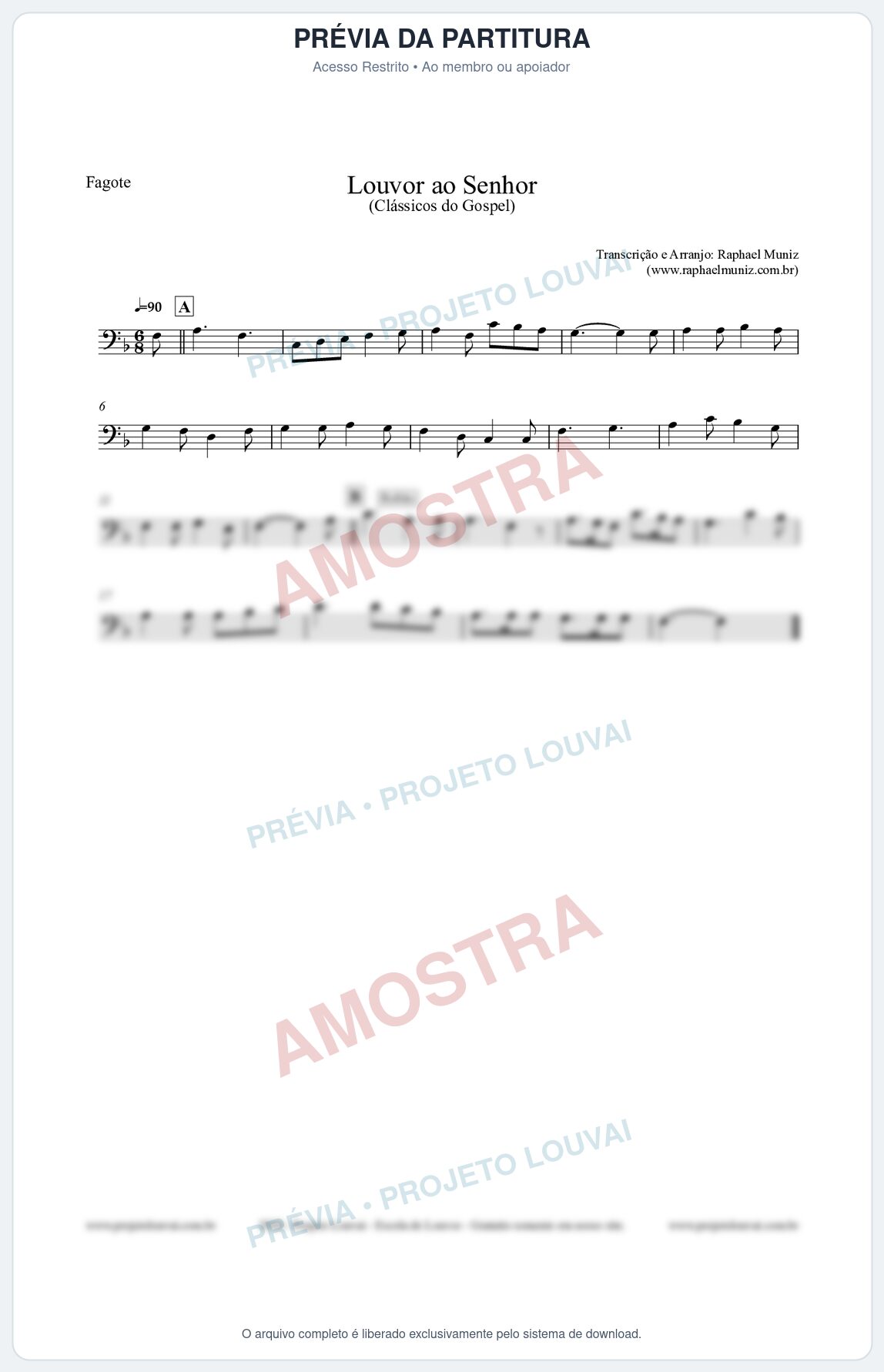 Prévia protegida da primeira página da partitura Partitura para Fagote - Louvor ao Senhor - Cantor Cristão nº3 - Clássicos do Gospel