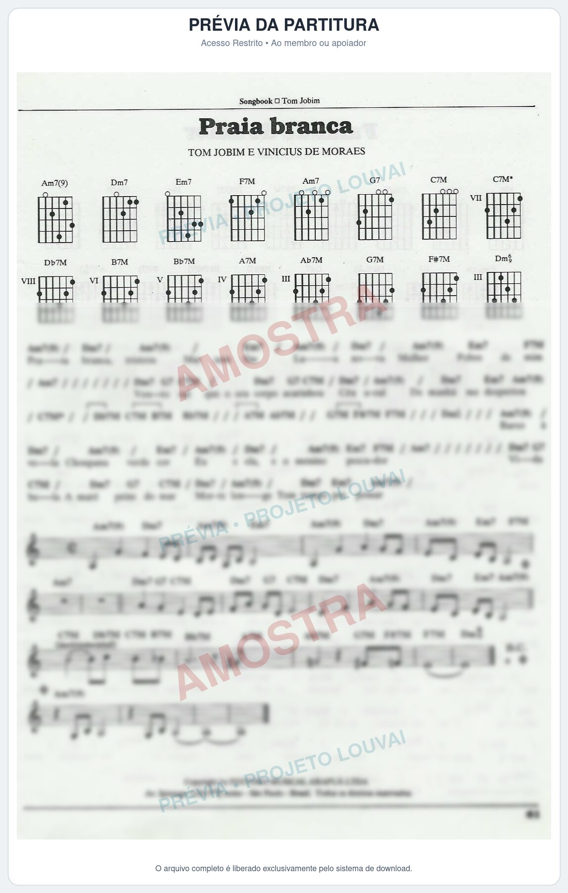 Prévia protegida da primeira página da partitura Partitura para Gaita de Fole - Praia branca - Tom Jobim