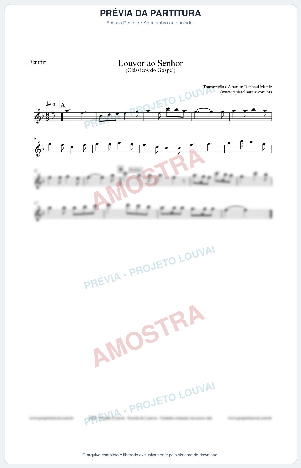 Prévia protegida da primeira página da partitura Partitura para Flautim - Louvor ao Senhor - Cantor Cristão nº3 - Clássicos do Gospel