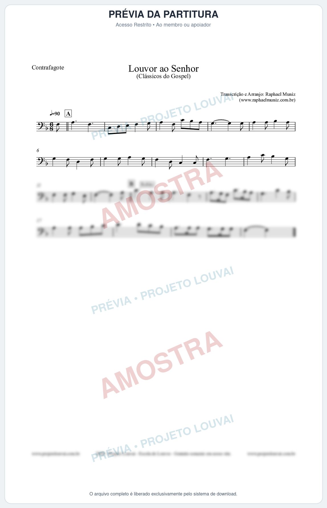 Prévia protegida da primeira página da partitura Partitura para Contrafagote - Louvor ao Senhor - Cantor Cristão nº3 - Clássicos do Gospel