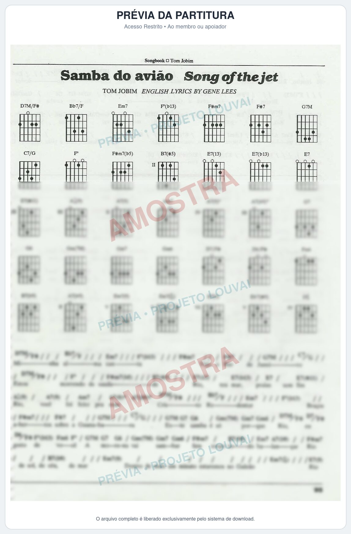 Prévia protegida da primeira página da partitura Partitura para Harpa - Samba do avião - Tom Jobim