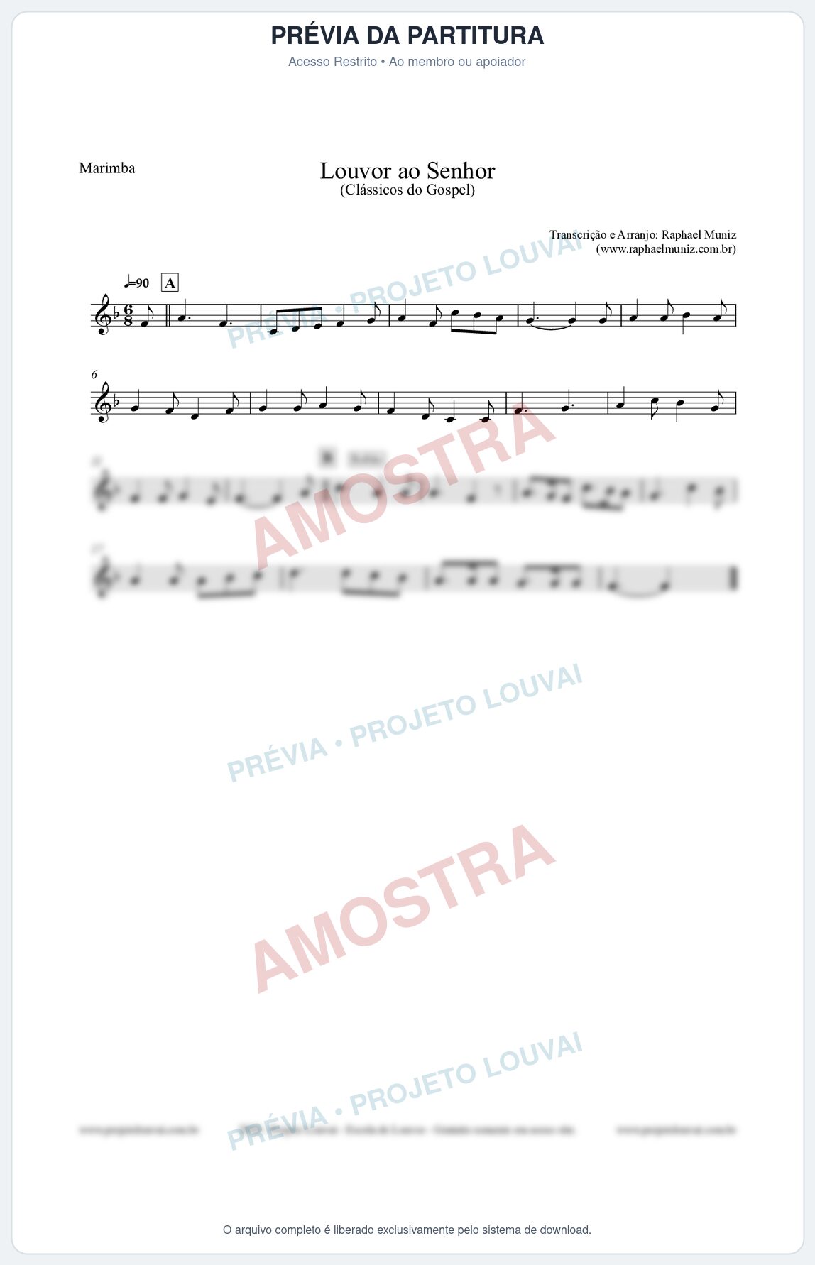 Prévia protegida da primeira página da partitura Partitura para Marimba - Louvor ao Senhor - Cantor Cristão nº3 - Clássicos do Gospel