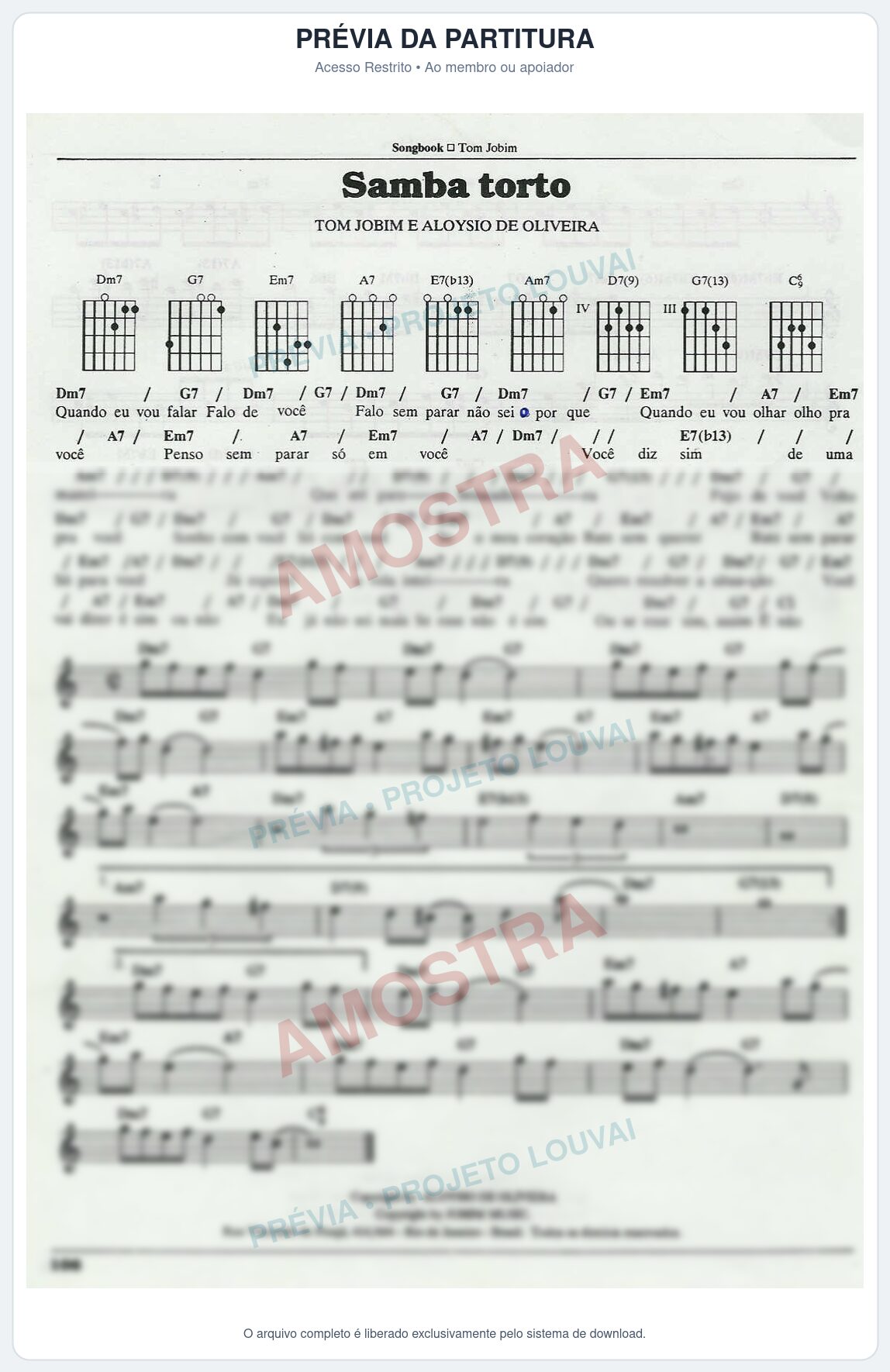 Prévia protegida da primeira página da partitura Partitura para Saxophone Sopranino - Samba torto - Tom Jobim