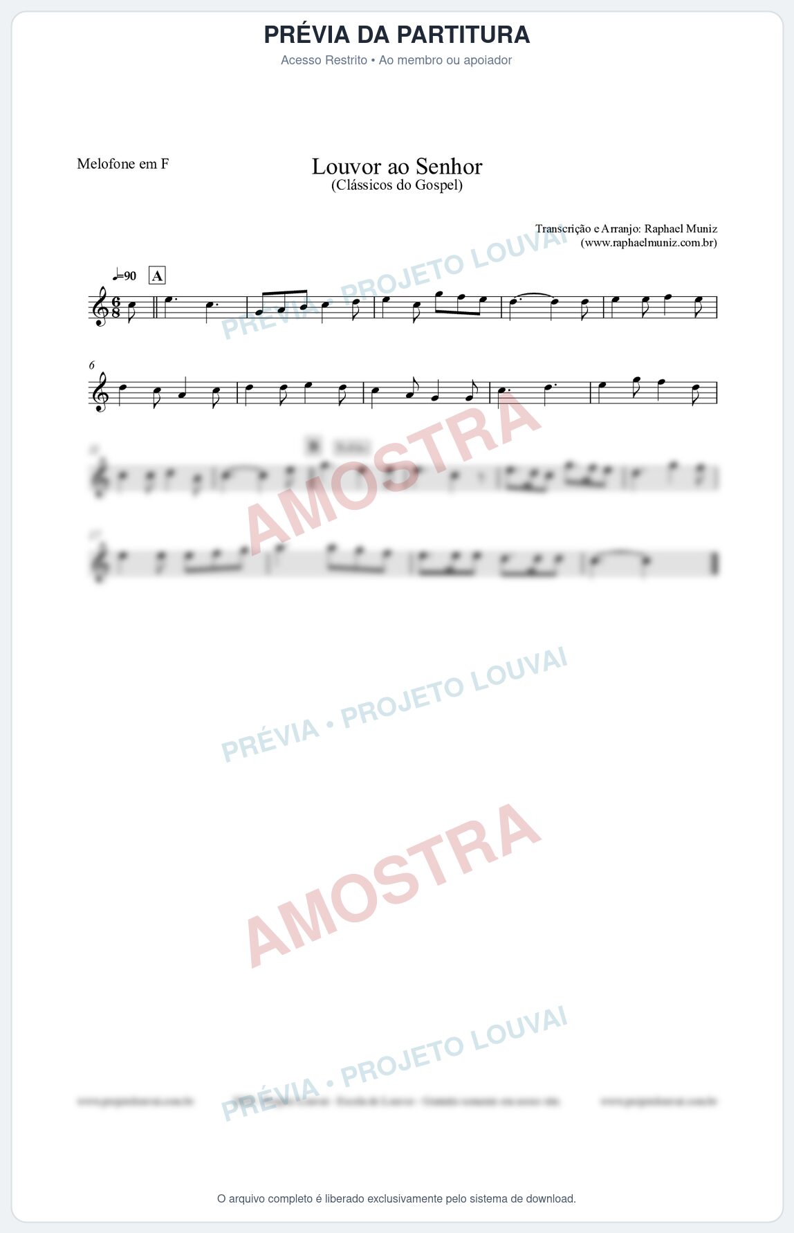 Prévia protegida da primeira página da partitura Partitura para Melofone em F - Louvor ao Senhor - Cantor Cristão nº3 - Clássicos do Gospel