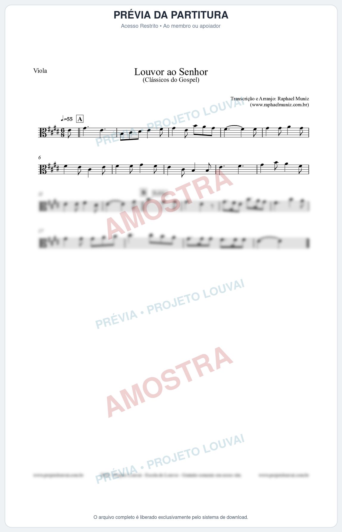 Prévia protegida da primeira página da partitura Partitura para Viola - Louvor ao Senhor - Cantor Cristão nº3 - Clássicos do Gospel
