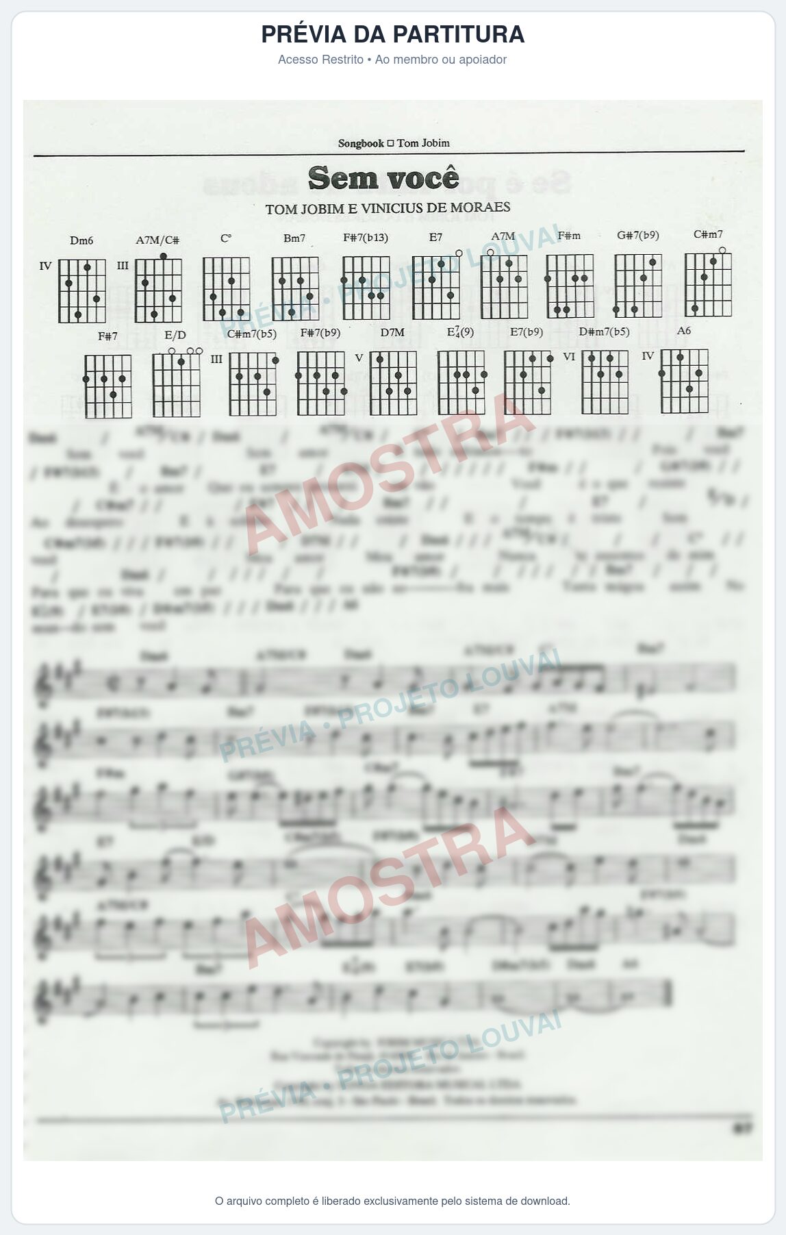 Prévia protegida da primeira página da partitura Partitura para Saxophone Sopranino - Sem você - Tom Jobim