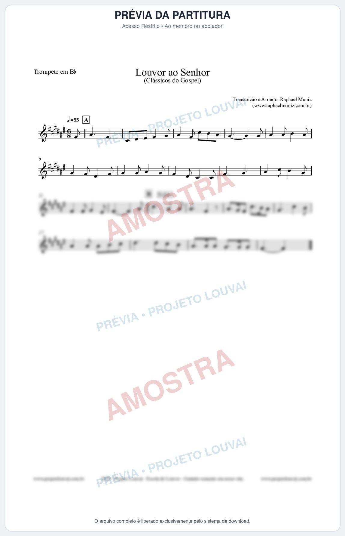Prévia protegida da primeira página da partitura Partitura para Trompete em Bb - Louvor ao Senhor - Cantor Cristão nº3 - Clássicos do Gospel