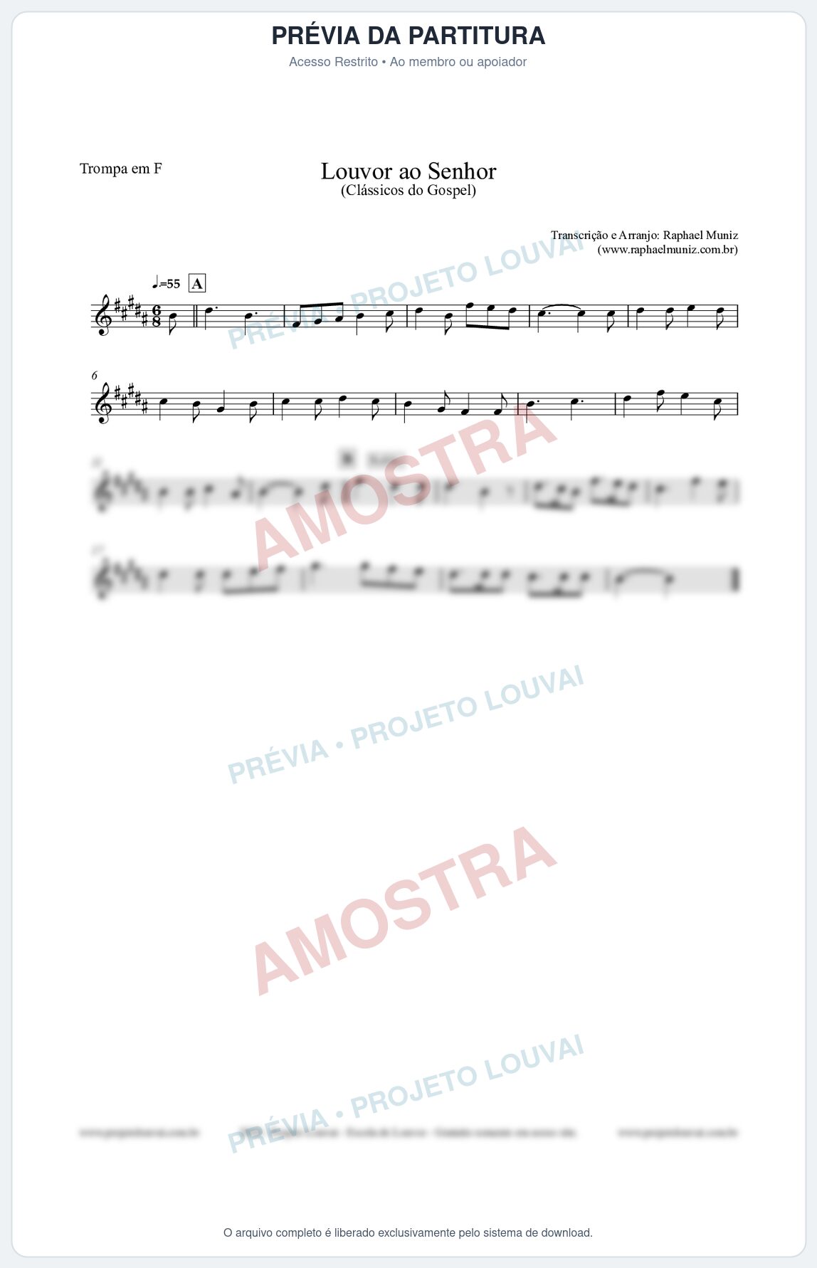 Prévia protegida da primeira página da partitura Partitura para Trompa em F - Louvor ao Senhor - Cantor Cristão nº3 - Clássicos do Gospel