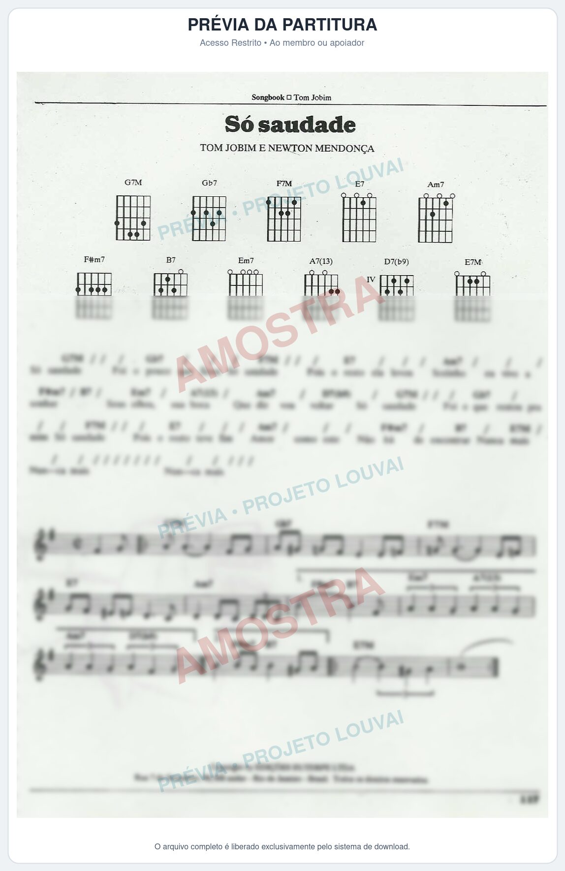Prévia protegida da primeira página da partitura Partitura para Saxophone Sopranino - Só Saudade - Tom Jobim
