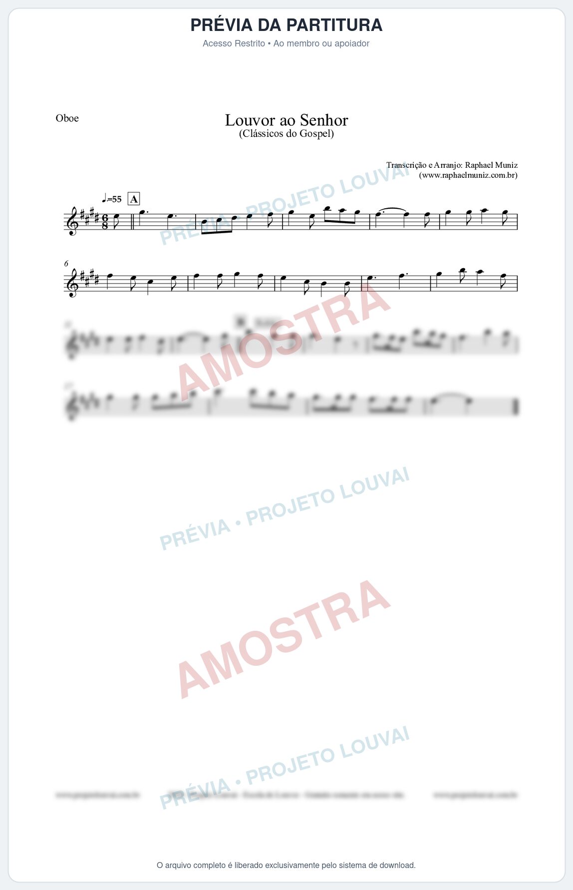 Prévia protegida da primeira página da partitura Partitura para Oboé - Louvor ao Senhor - Cantor Cristão nº3 - Clássicos do Gospel