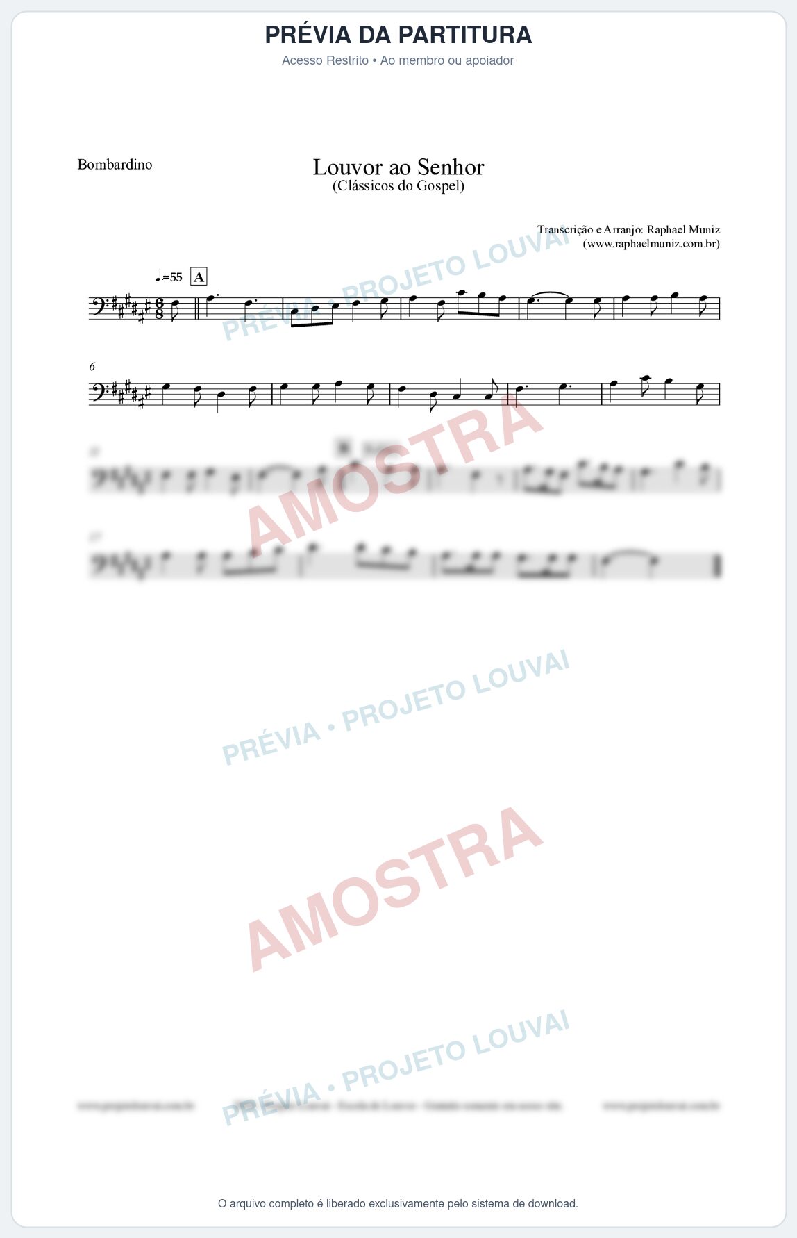 Prévia protegida da primeira página da partitura Partitura para Bombardino - Louvor ao Senhor - Cantor Cristão nº3 - Clássicos do Gospel