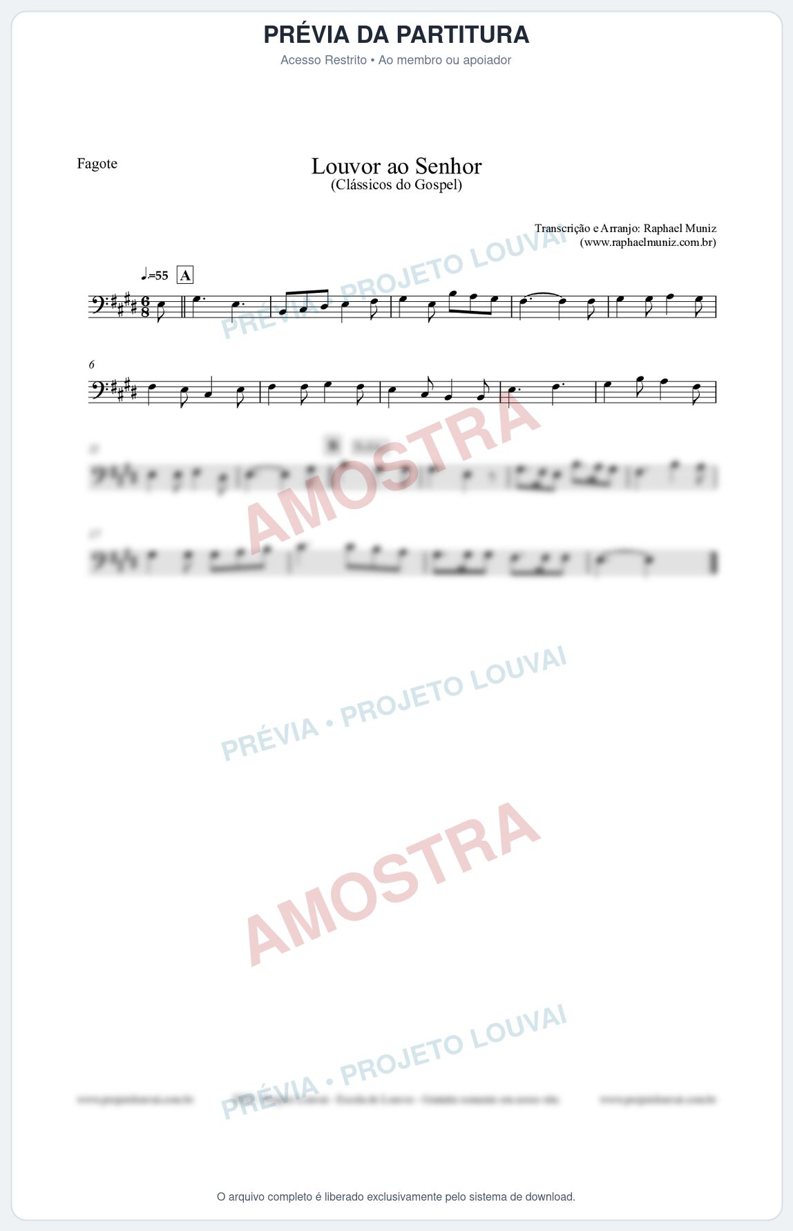 Prévia protegida da primeira página da partitura Partitura para Fagote - Louvor ao Senhor - Cantor Cristão nº3 - Clássicos do Gospel