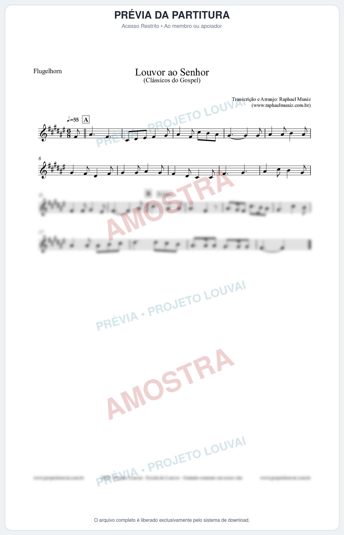 Prévia protegida da primeira página da partitura Partitura para Flugelhorn - Louvor ao Senhor - Cantor Cristão nº3 - Clássicos do Gospel